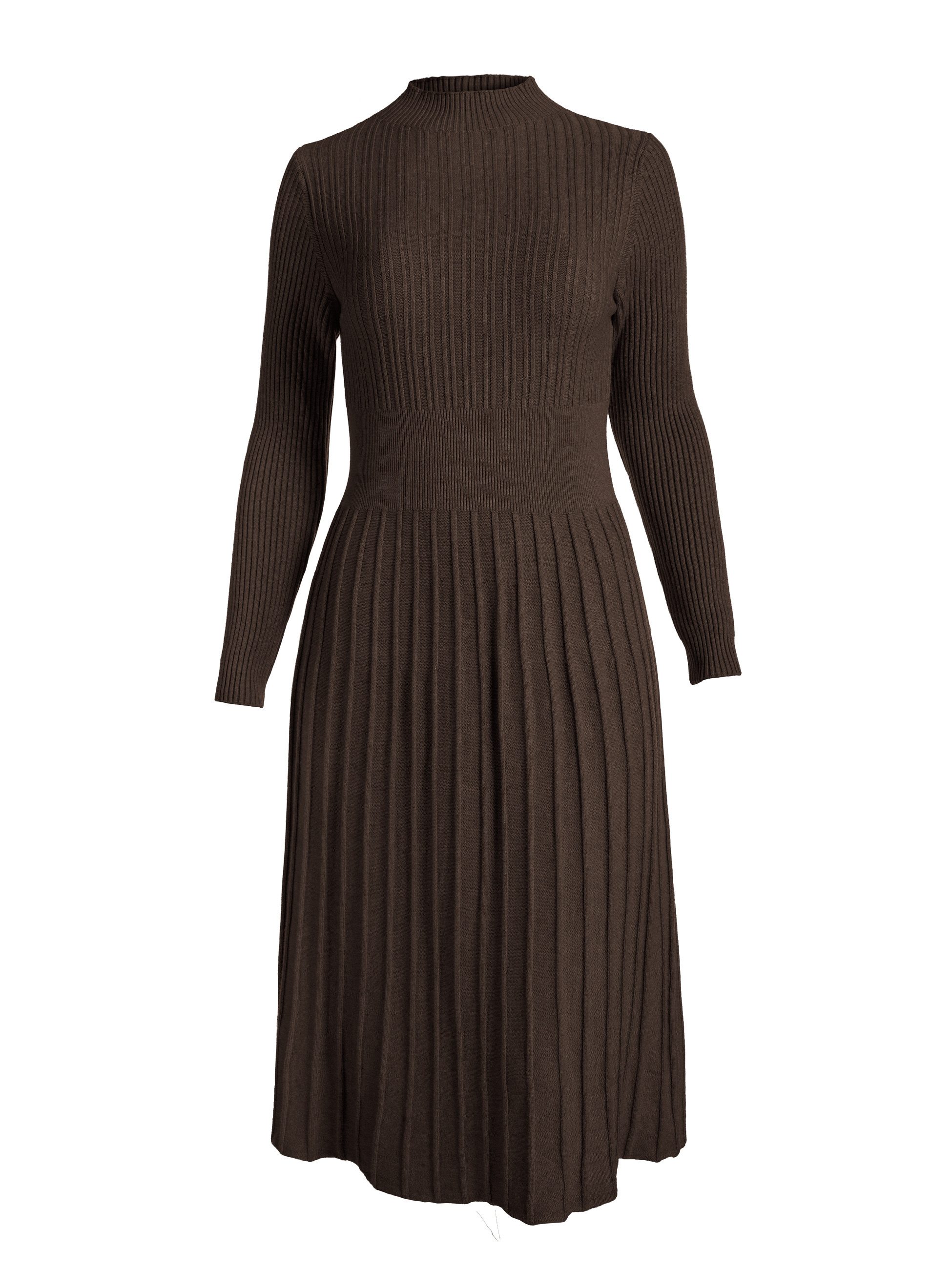 PEKIVESSA Strickkleid Midikleid tailliert weicher Strick mit ausgestelltem Rockteil