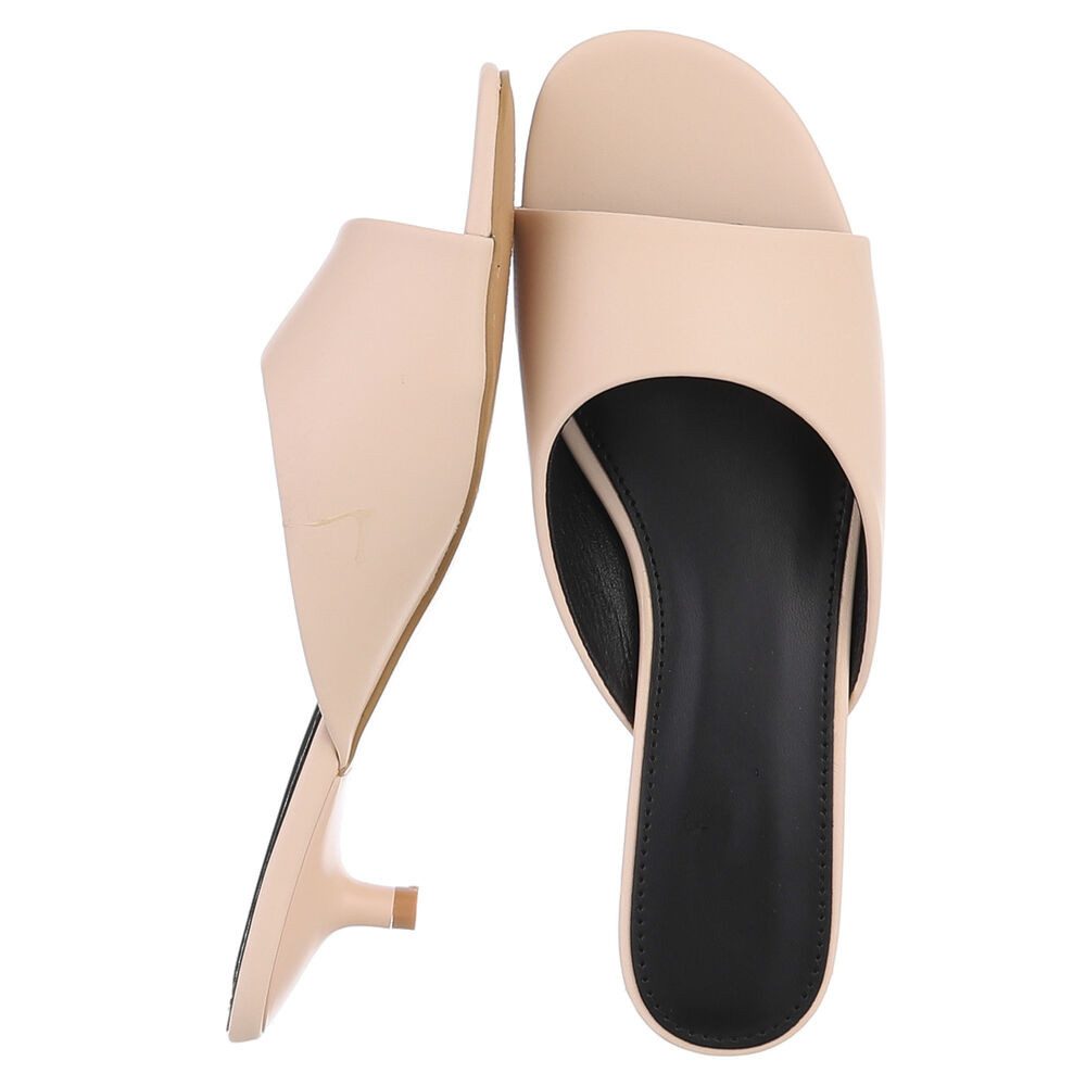 Ital-Design Damen Mules mit Blockabsatz und offener Spitze Pantolette (91849347) Pfennig-/Stilettoabsatz Pantoletten in Apricot