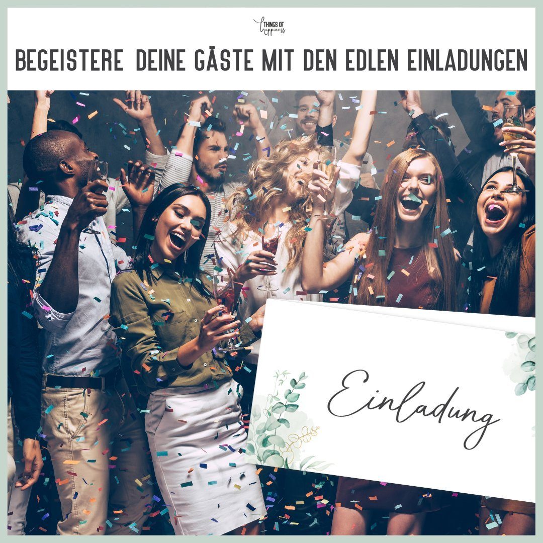 Things of Happiness Einladungskarten 15 Blanko Einladungen inkl. Umschläge für Hochzeit, Geburtstag, Taufe, DIN lang – Bild 4 von 5