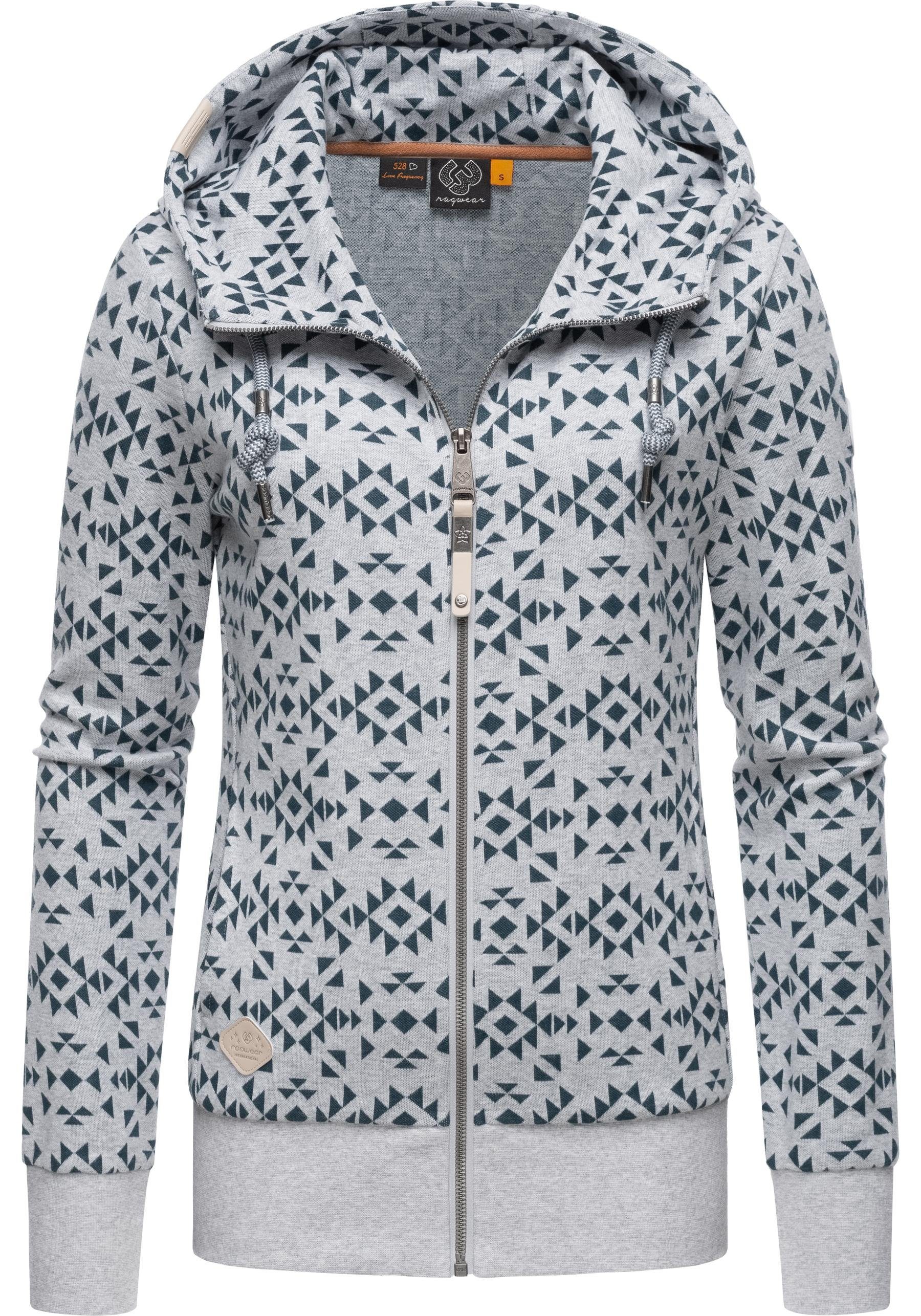 Ragwear Sweatjacke Cinda Zip Cooler Damen Zip-Hoodie mit Kapuze und Print hellgrau