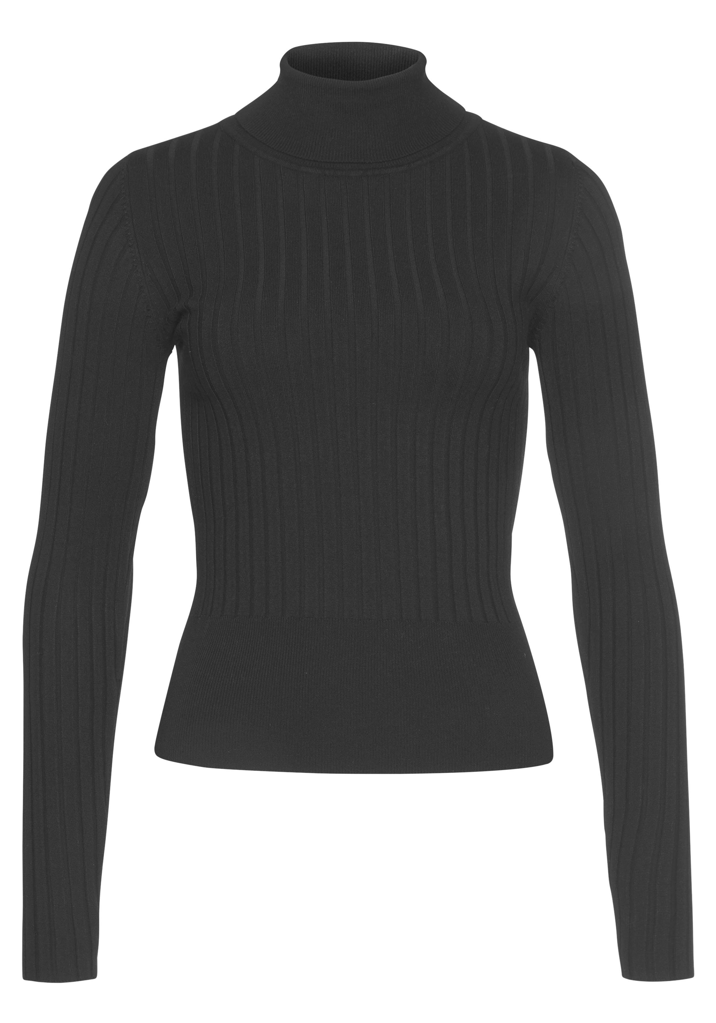 Rollkragenpullover aus Rippstrick LASCANA schwarz weichem