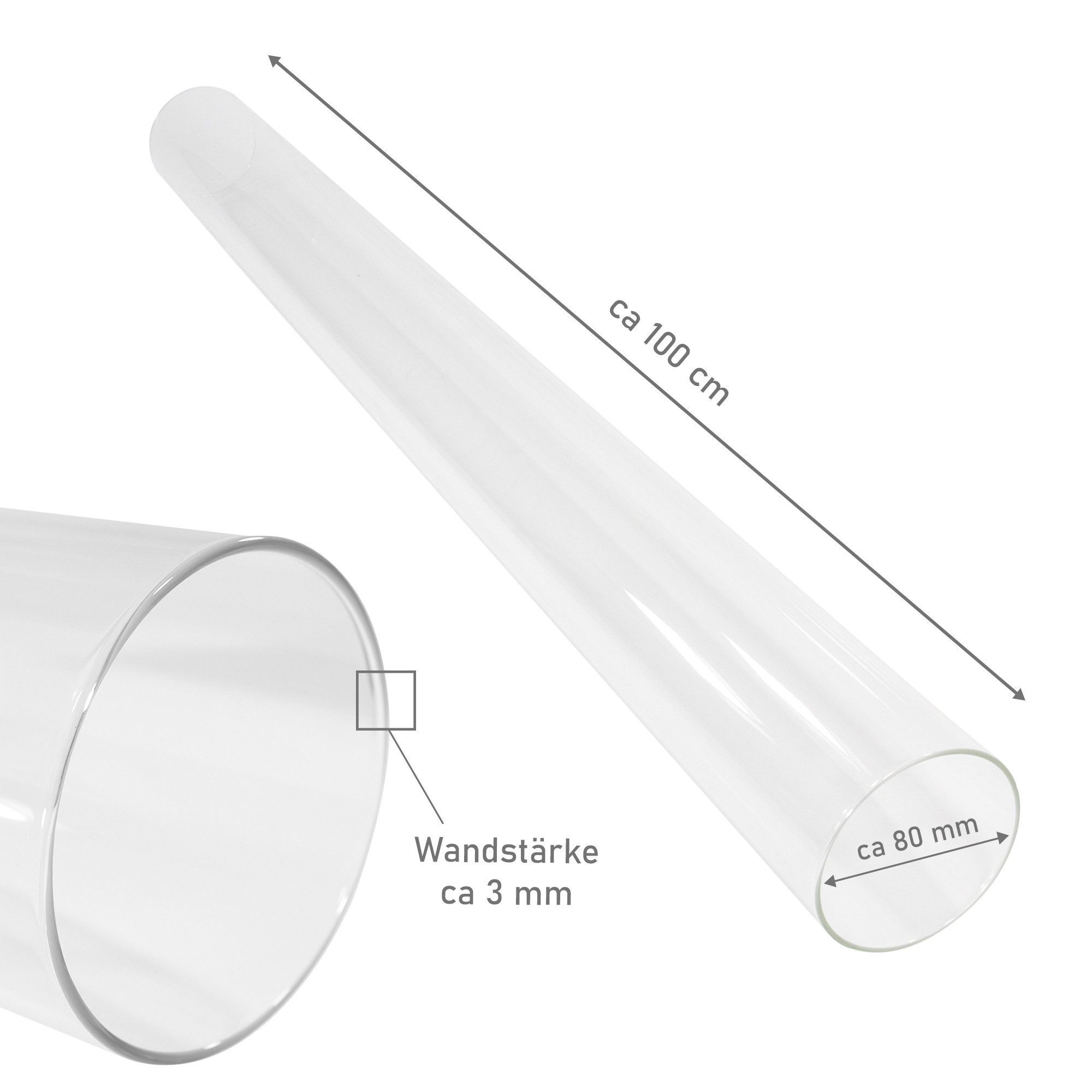 Lemodo Terrassenstrahler Glasröhre für Pelletfackel 100cm lang, Feuerrohr hitzebeständig 600°C, 600 W