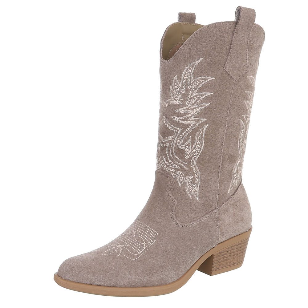 Ital-Design Damen Westernstiefel Echtleder mit Blockabsatz Westernstiefel (92002382) Blockabsatz Stiefel in Grau