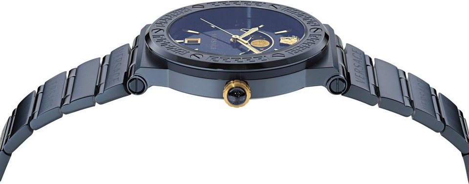 Versace Quarzuhr GRECA LOGO MOONPHASE, VE7G00423, Armband aus blau  IP-beschichtetem Edelstahl
