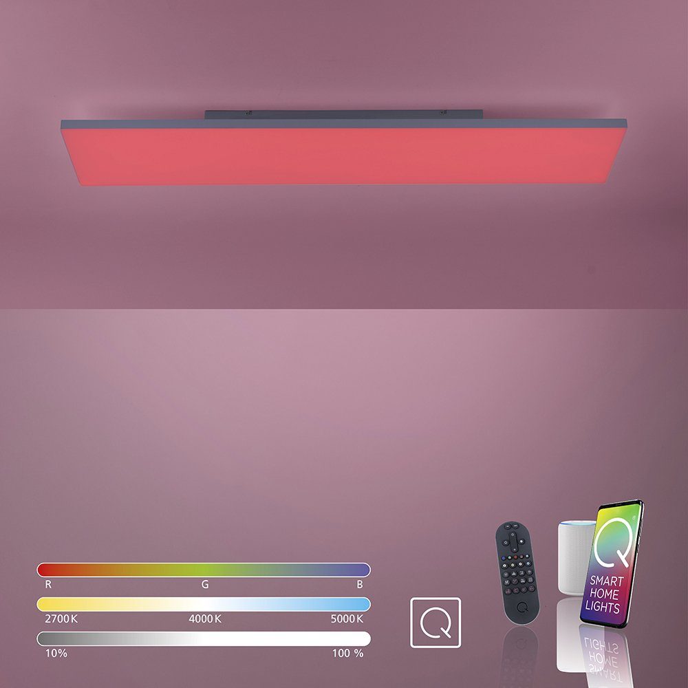 Paul Neuhaus Smarte LED-Leuchte LED RGB + dimmbar, Smart Deckenlampe CCT Dimmfunktion, RGB-Farbwechsel, Home, CCT-Farbtemperaturregelung, Home, Farbwechsel, Leuchtmittel, mit 120x30cm Smart Panel rahmenlos Q-FRAMELESS