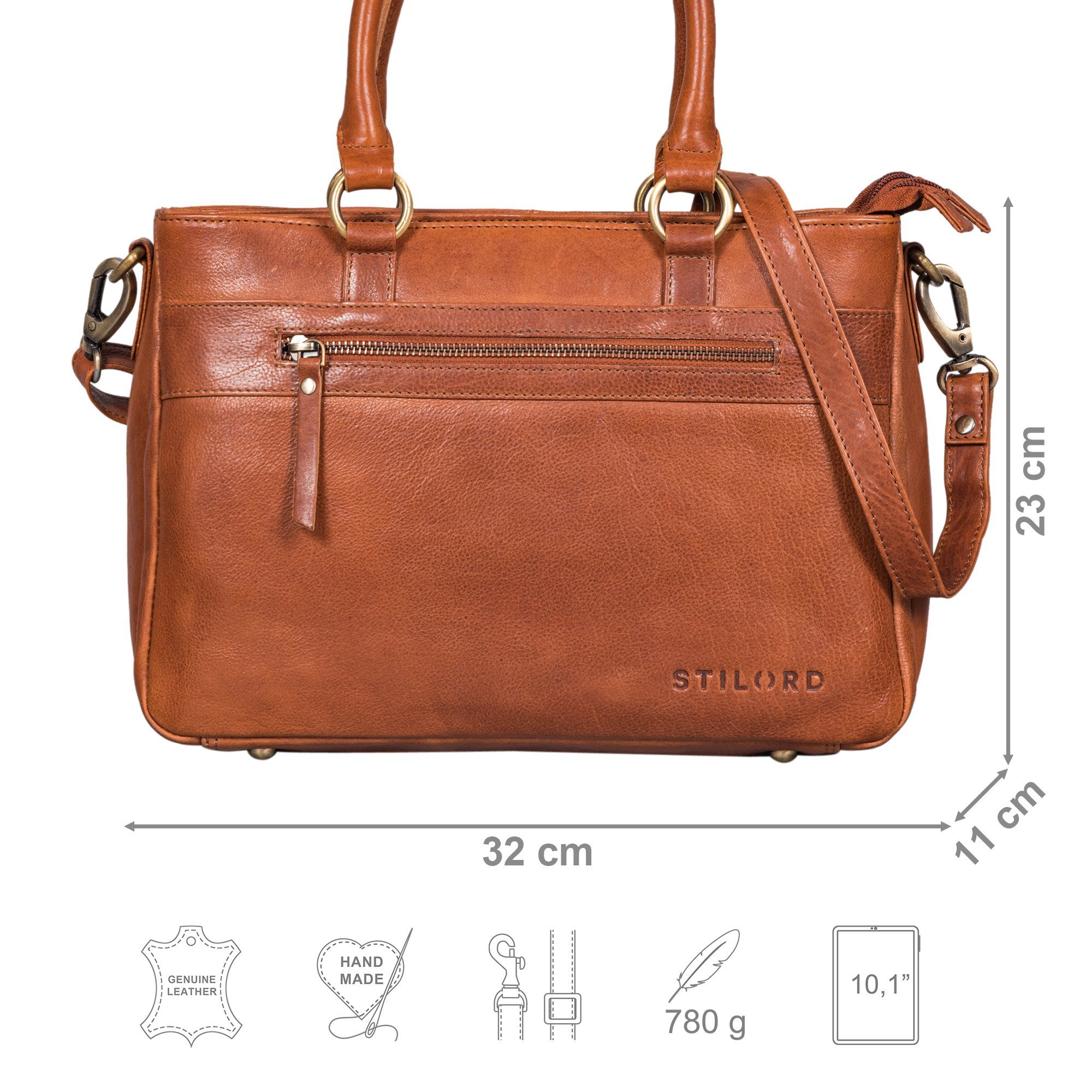 STILORD Handtasche "Frauke" Organisierte - braun texas Handtasche Umhängetasche Damen Leder