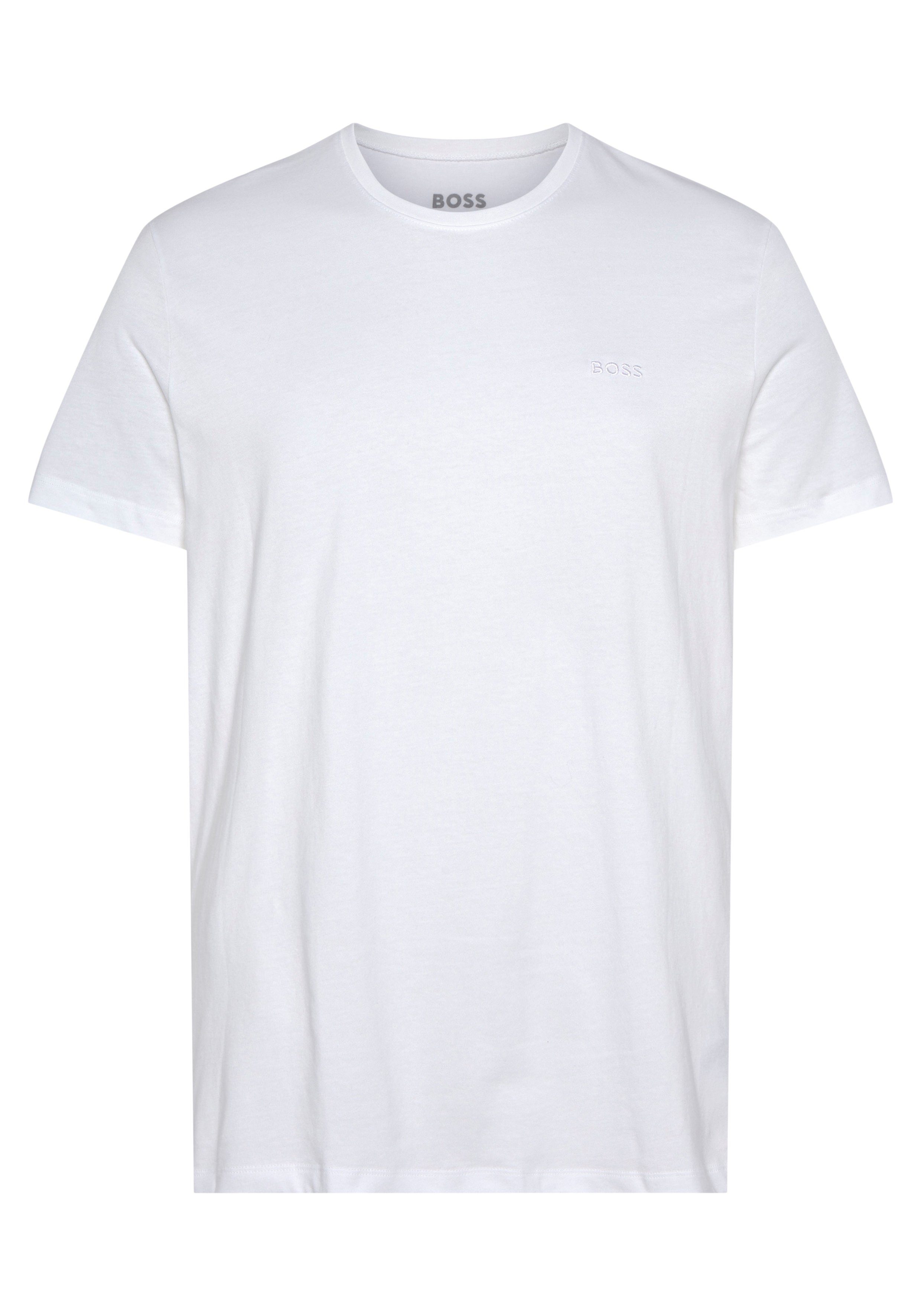 [Dieser Frühling/Herbst ist auch der beliebteste] BOSS Rundhalsshirt 2P White100 BOSS mit Logo-Schriftzug 2-tlg., TShirtRN Pack) (Packung, 2er Comfort
