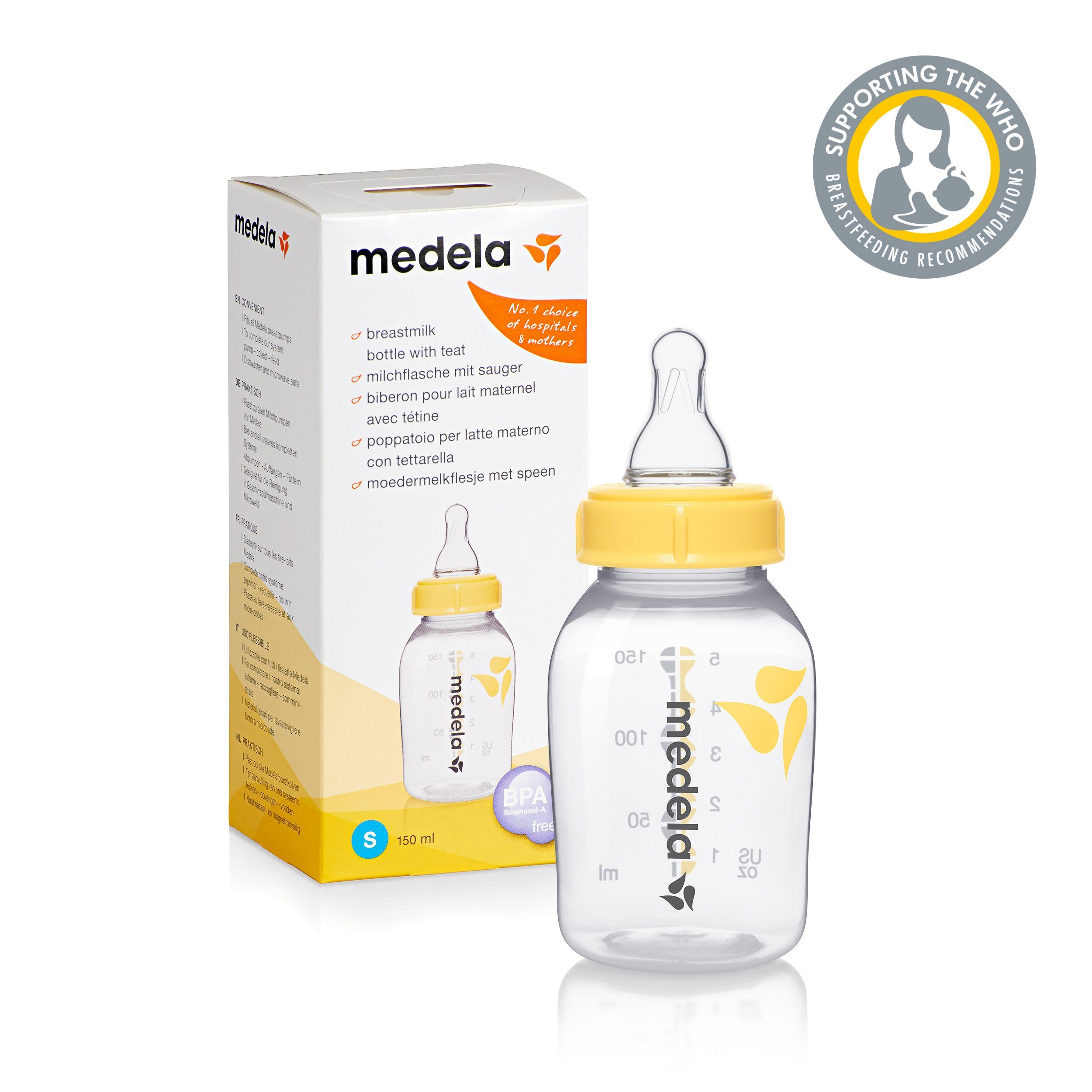 Babyflasche Slow Flow Milchsauger + 150 ml Muttermilchflasche bruchsicher
