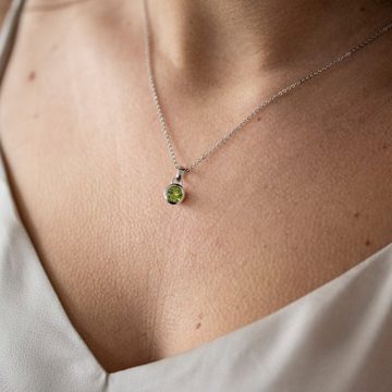 Materia Runder Anhänger Damen Silber Edelstein Peridot Grün Ø8mm KA-505, 925 Sterling Silber, rhodiniert