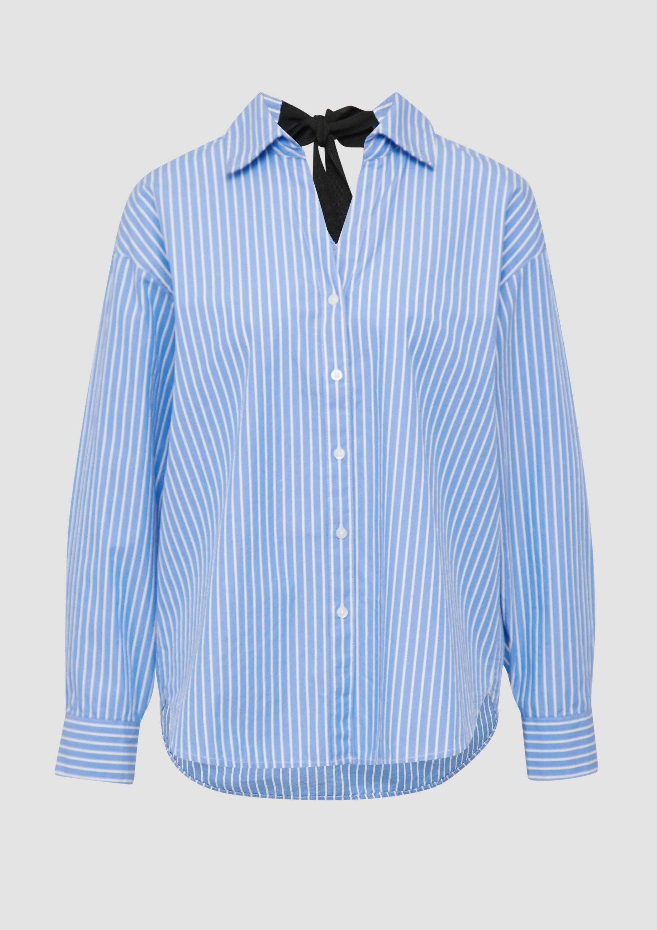 s.Oliver Langarmbluse Bluse Gestreifte Popeline-Bluse im Relaxed Fit mit Schleifen-Detail