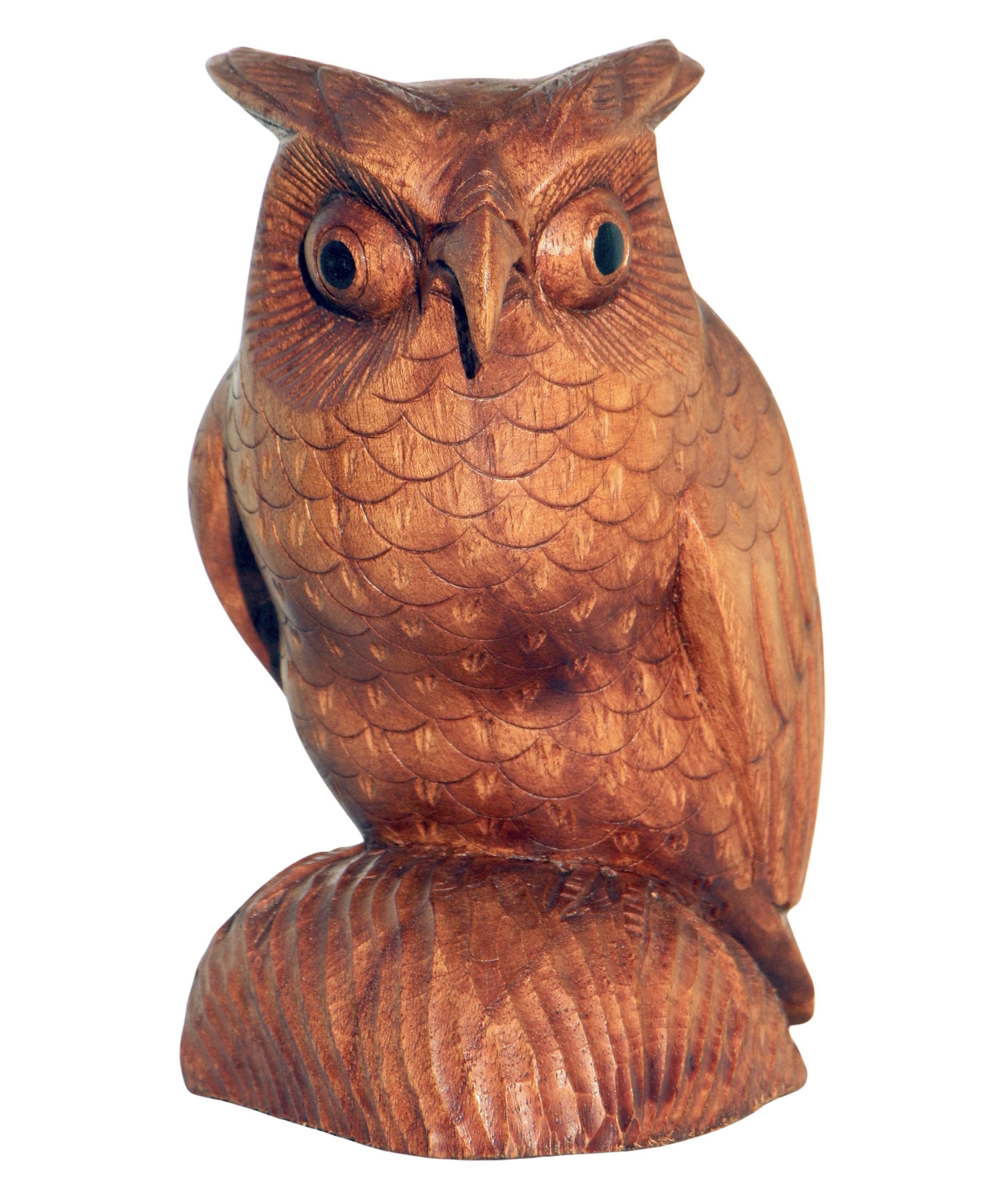 Wogeka Tierfigur Eule Holz-Figur Uhu Tier Dekoration Handarbeit