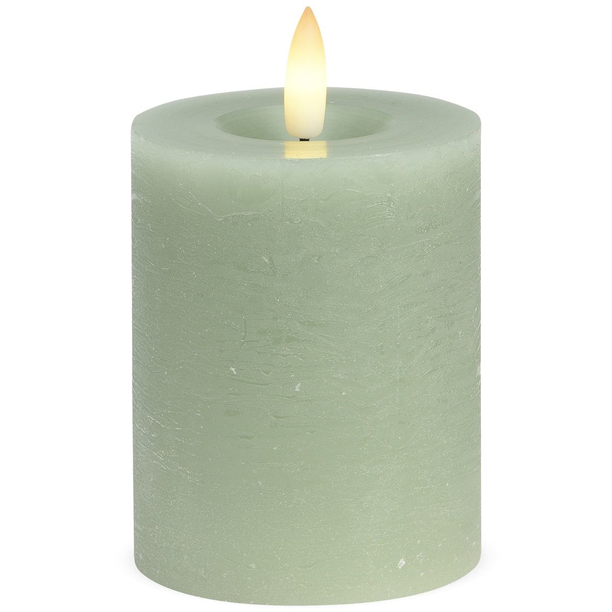 matches21 HOME & HOBBY LED-Kerze LED Stumpen-Kerze Echtwachs-Kerze flackernd, 7x9 cm, salbei-grün (1-tlg), Mit beweglicher Flamme, Fernbedienung & Timer für Adventskranz