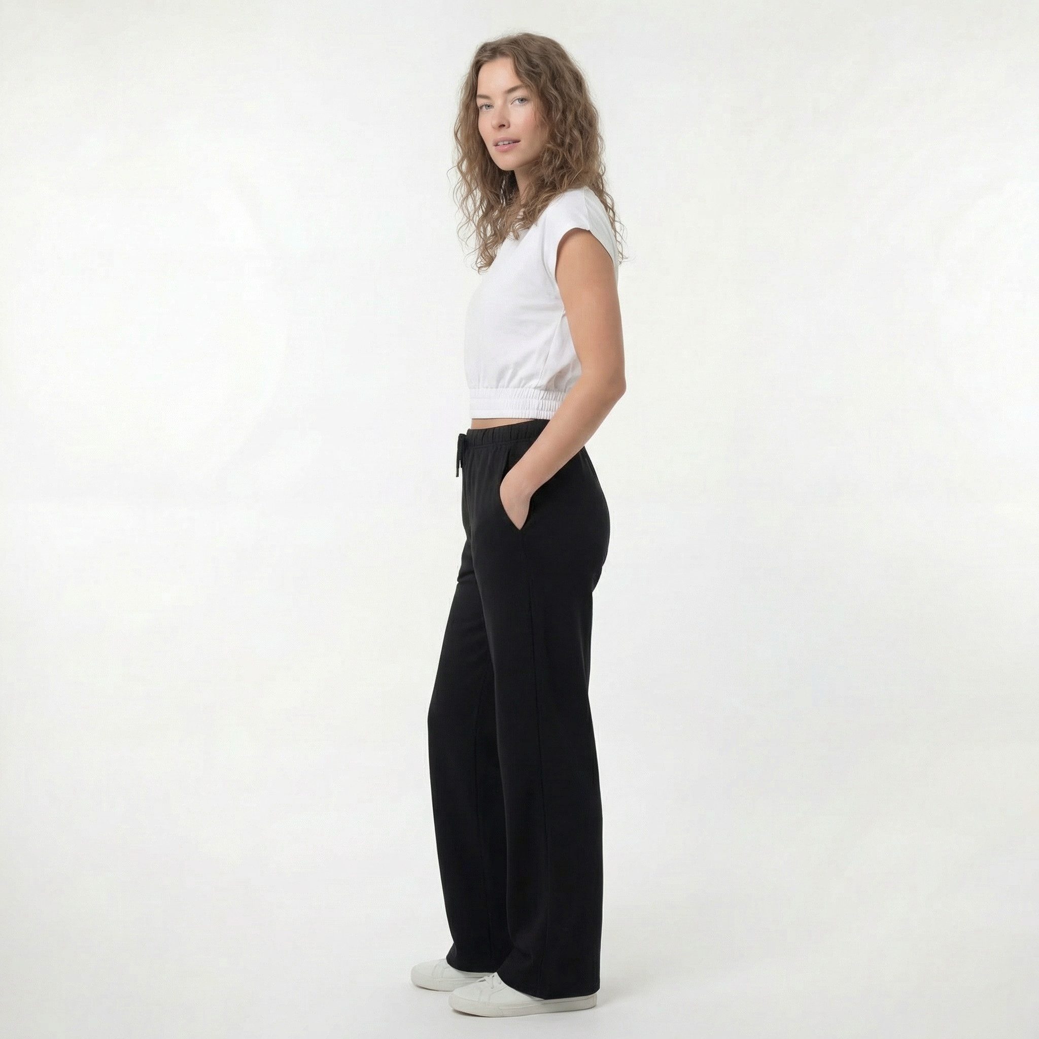 R-CAMP Sweathose Jogginghose Damen Lang Weite Sporthose Weites Bein Baumwolle Bequeme Wide Leg