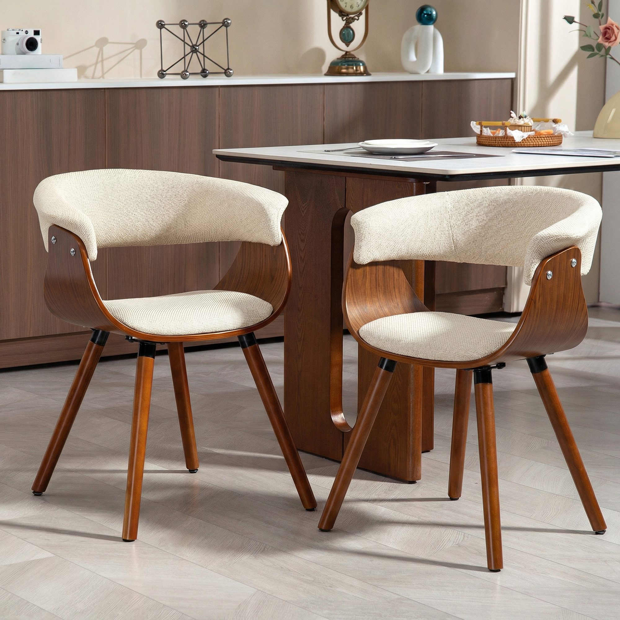 HOMCOM Esszimmerstuhl Küchenstuhl mit Rückenlehne, Leinenoptik, Sessel Polsterstuhl (Essstuhl, 2 St), 2er Set, Buchenholzbeine, verstellbare Fußpads