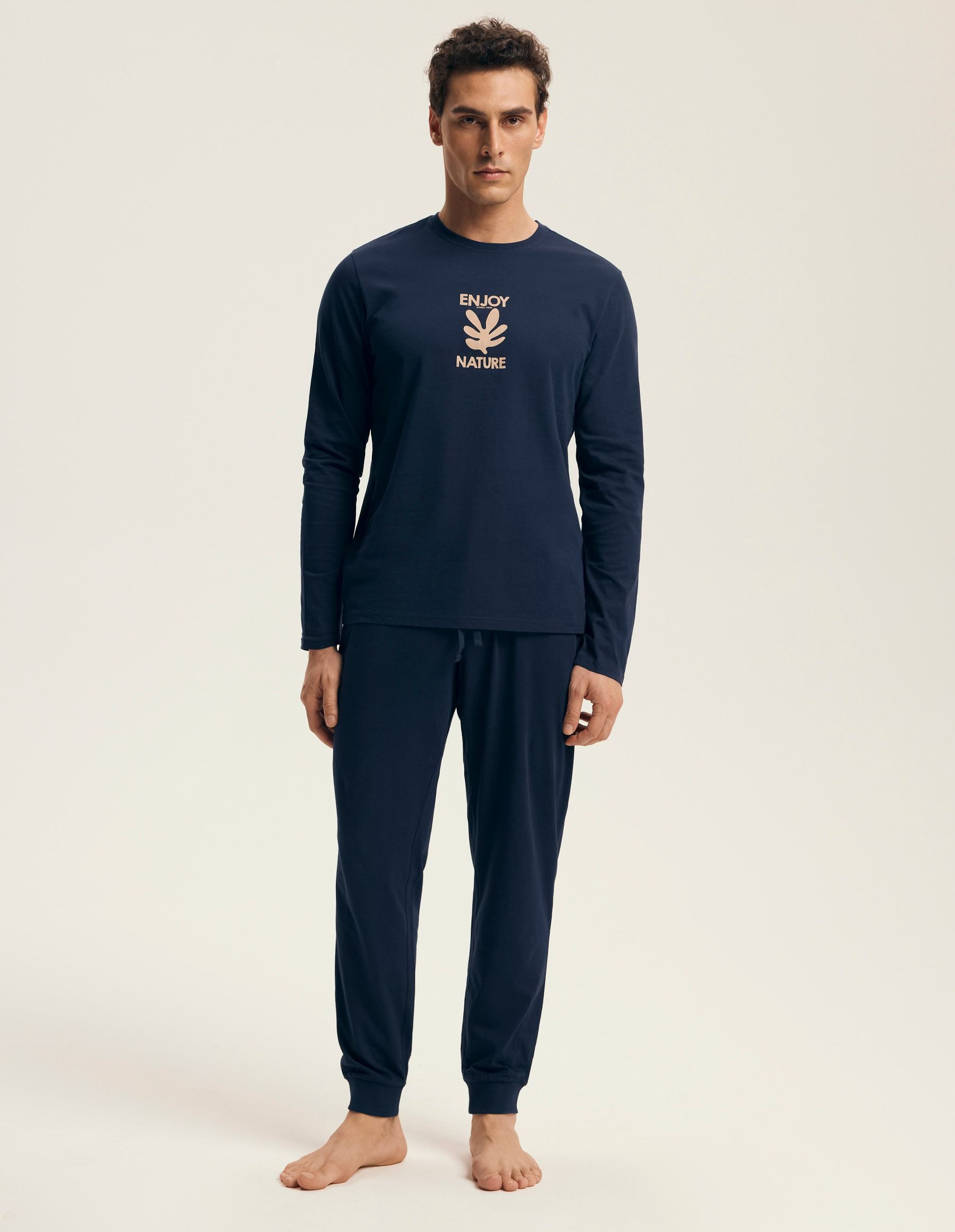 Henderson Schlafanzug Schlafanzug Langarm Rundhalsausschnitt Joggerhose Baumwolle Level (2 tlg)
