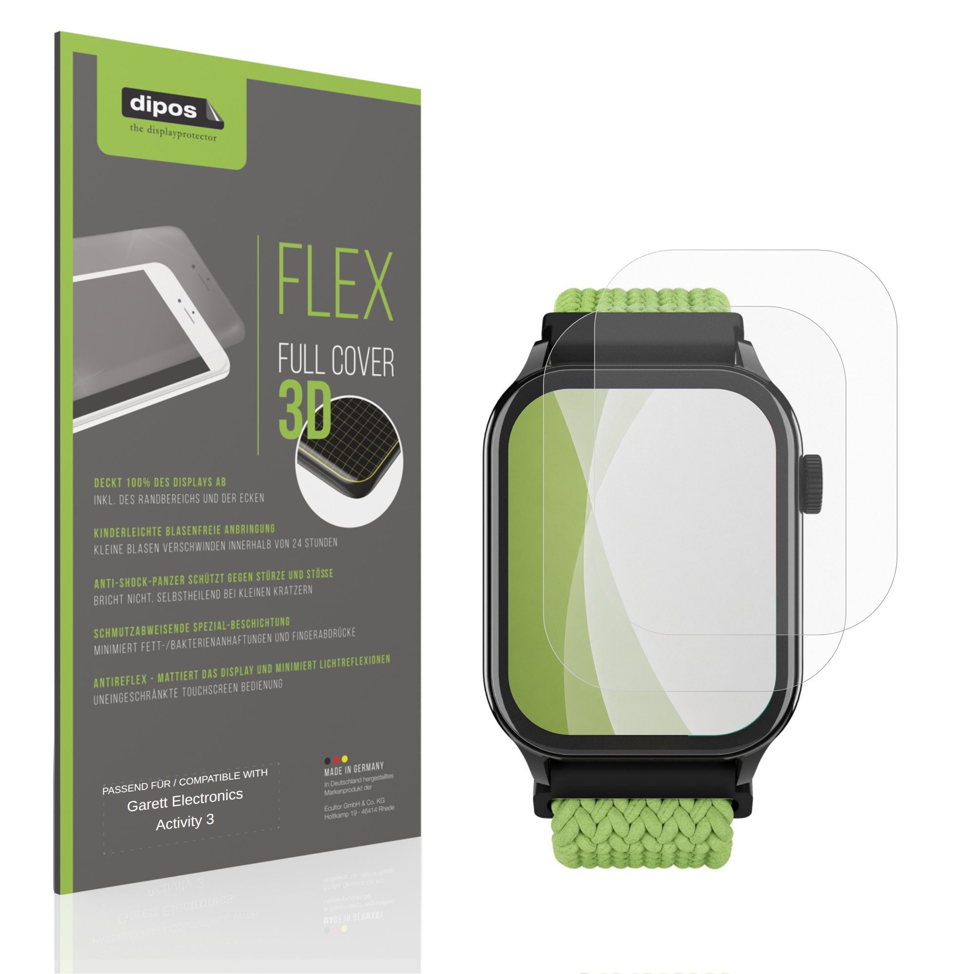 dipos Displayschutzfolie Schutzfolie für Garett Electronics Activity 3, 2 Stück, Displayschutz Schutz Folie Made in Germany