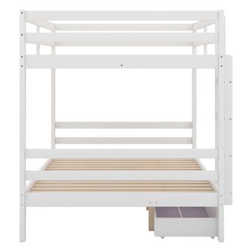 Ulife Etagenbett Kinderbett Holzbett Hochbett mit 2 Schubladen, Hohe Geländer,140 x 200cm