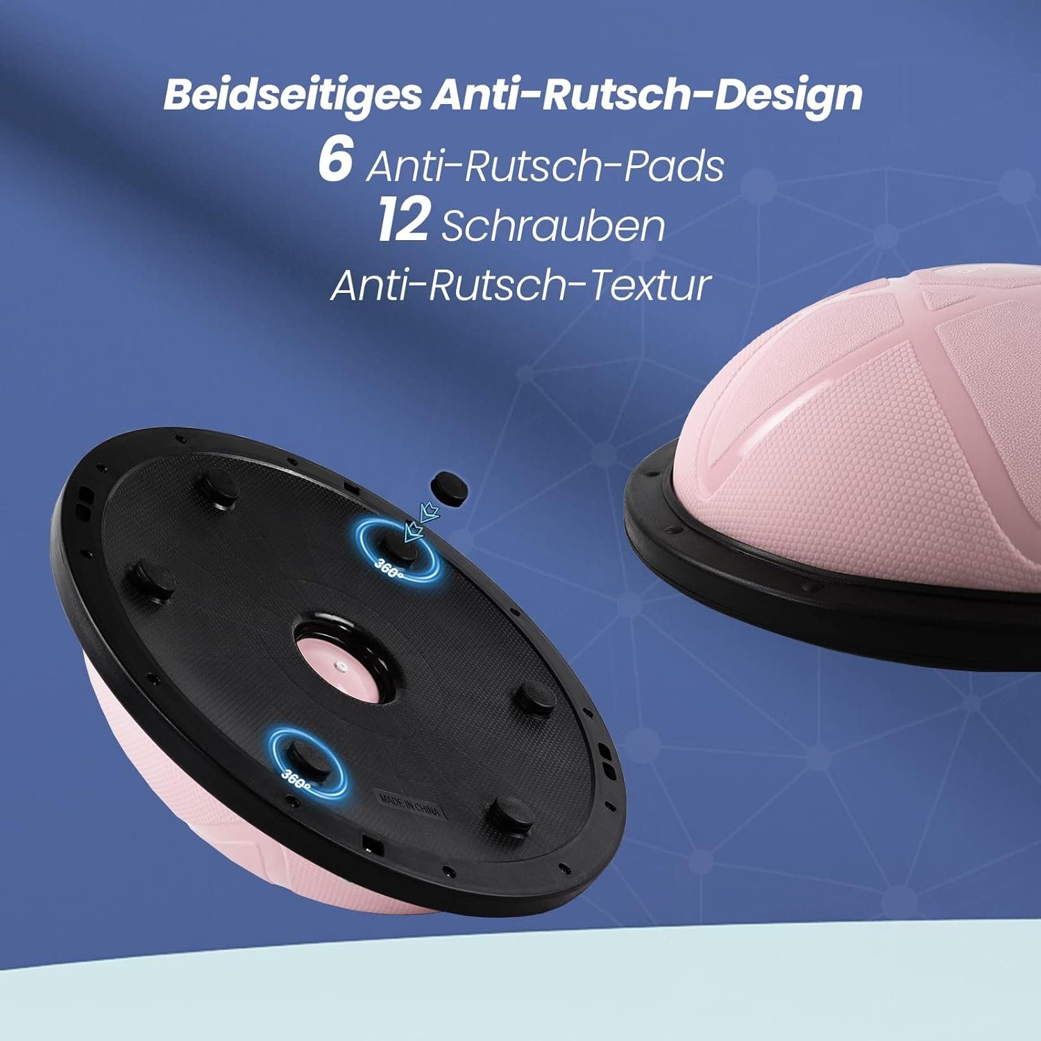 DH FitLife Balanceboard Balance Ball, bosu ball, Yoga Gleichgewichtstrainer, beidseitig einsetzbar, Φ60*22cm bis 200 KG, mit Pumpe & 2 bändern