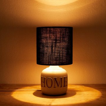 BRUBAKER Nachttischlampe Tischlampe Home Weiß, Heimat, ohne Leuchtmittel, Tischleuchte mit gewölbtem Keramikfuß und Stoffschirm, Höhe 30,5 cm