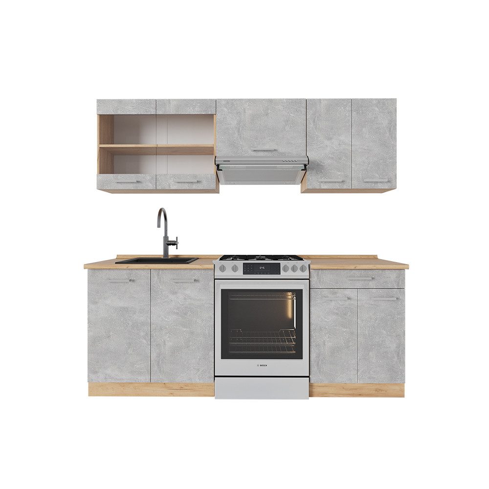 Vicco Küchenzeile R-Line, Beton/Goldkraft Eiche, 200 günstig online kaufen