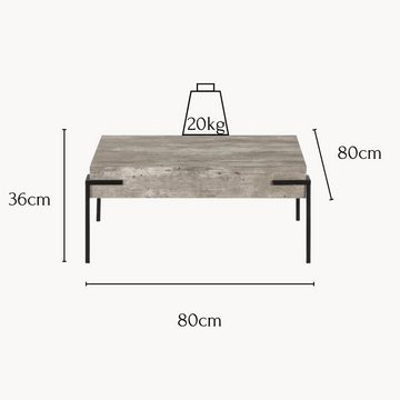 Wohnando Couchtisch Couchtisch Herres 80x80x36cm, Betonoptik grau, Wohnzimmer, Sofatisch, Industrielles Design, modern