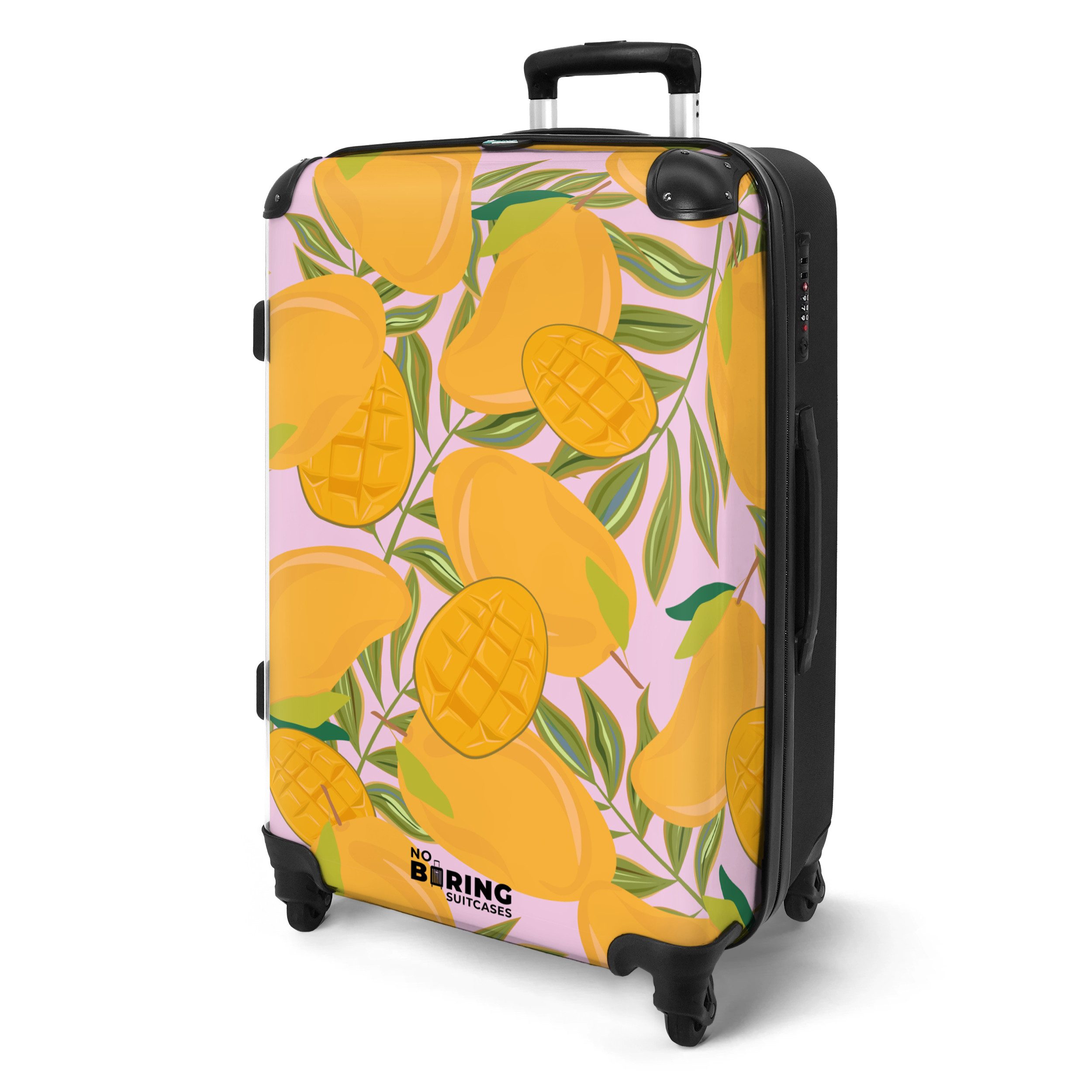 NoBoringSuitcases.com© Hartschalen-Trolley Rosa mit orangefarbenen Mangos günstig online kaufen