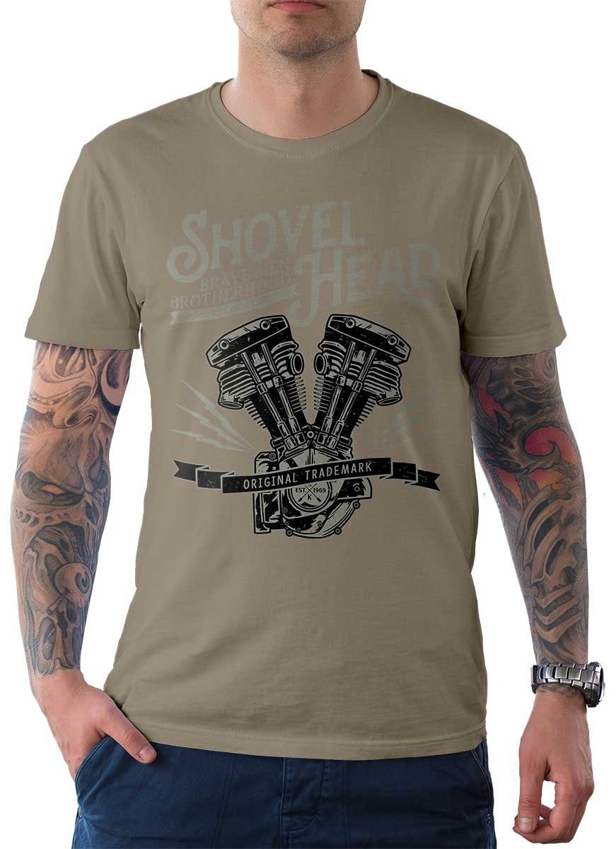 Rebel On Wheels T-Shirt Herren T-Shirt Tee Shovel Head mit Biker / Motorrad Motiv Zink