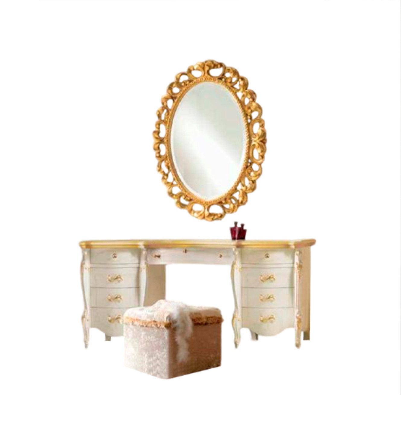 Schminktisch Weiß Gold Schminktisch Spiegel Hocker Holz Modern Schlafzimmer