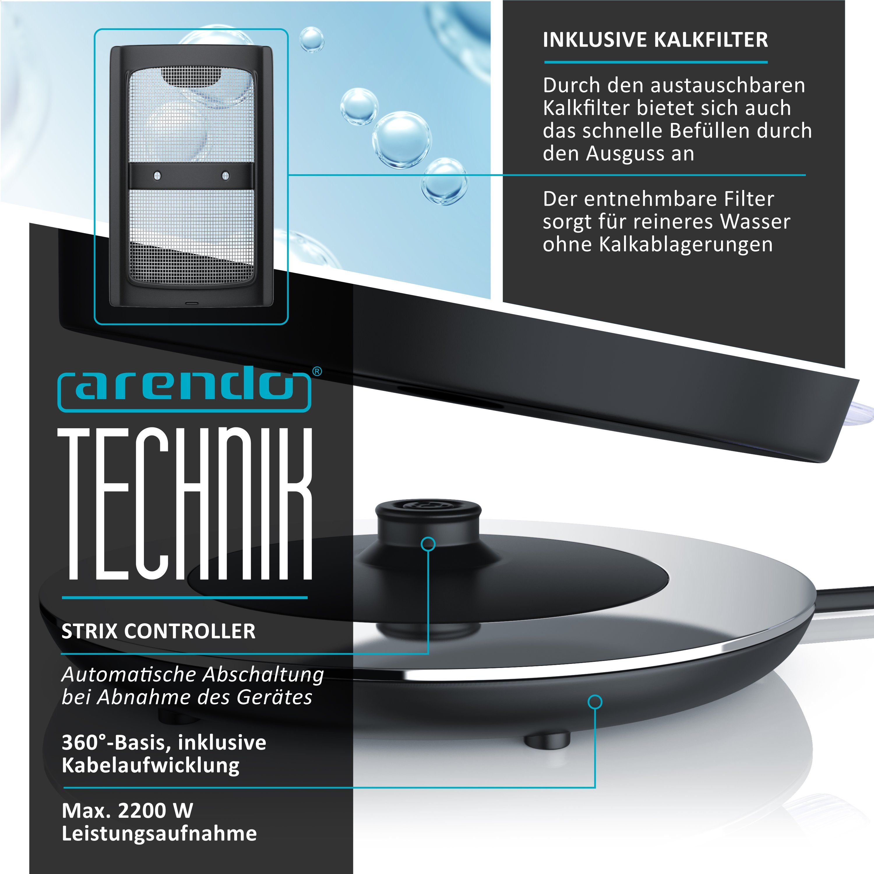 Arendo Wasserkocher, 1,7 l, 2200 W, Edelstahl, Retro Style Vintage, Überhitzung & Trockenkochschutz, beige