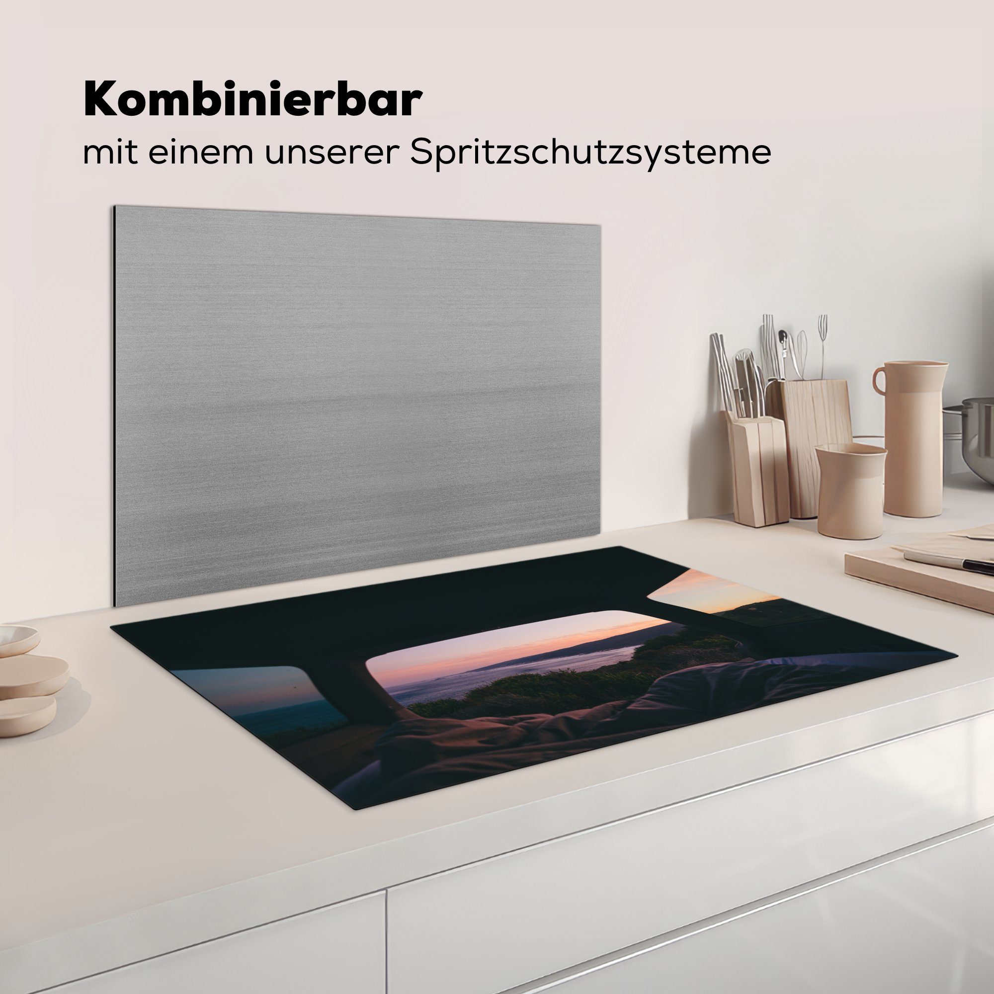 Herdblende-/Abdeckplatte tlg), Schutz cm, Bus Ceranfeldabdeckung Vinyl, für Himmel, - 81x52 MuchoWow Induktionskochfeld die küche, Sonnenuntergang - (1