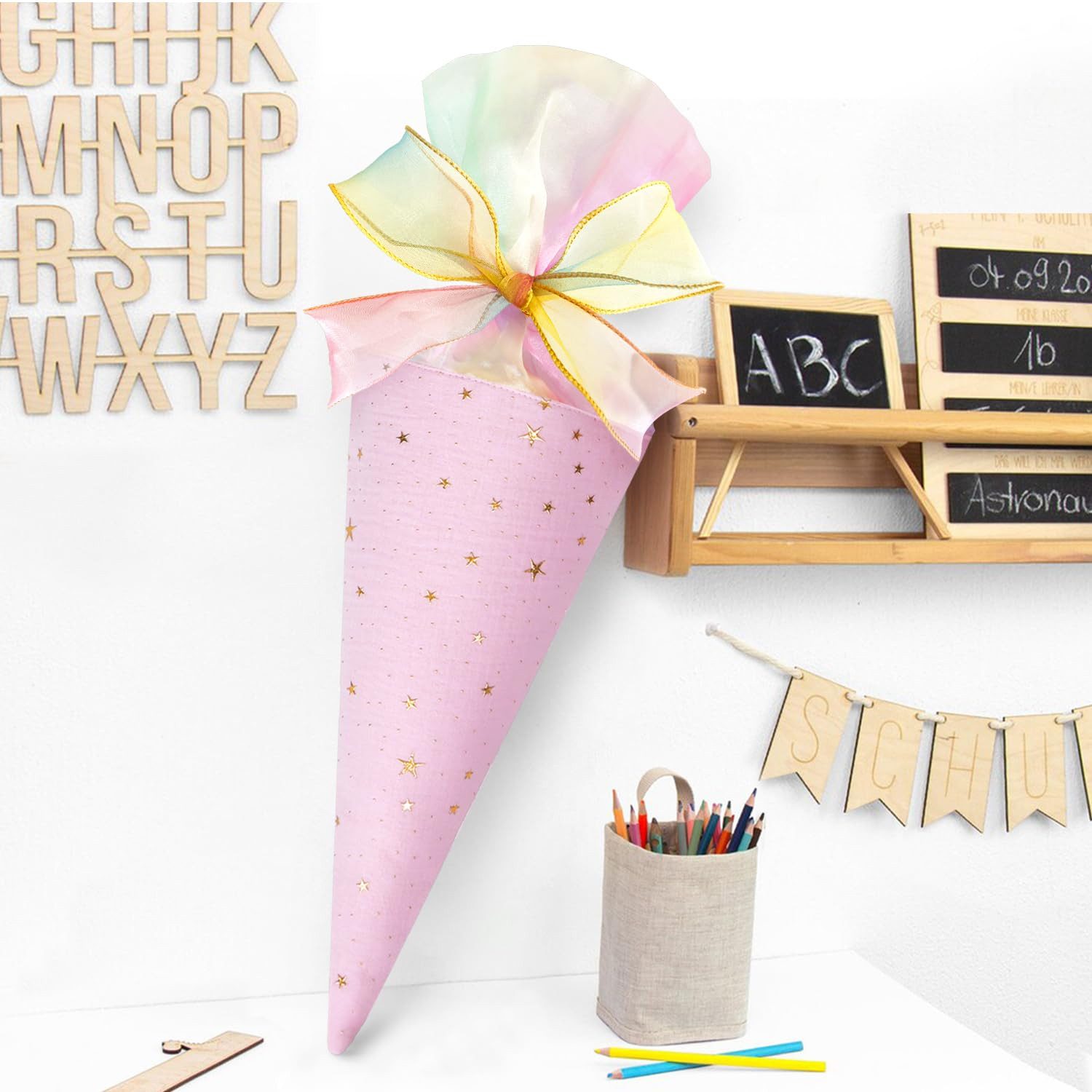 CLTYQ Schultüte 2 STK Schultüte Geschenktüte Schule Schultüte Füllung, Schulaufnahme Kleine Zuckertüte Schultüten für Studenten(Blau+Rosa)