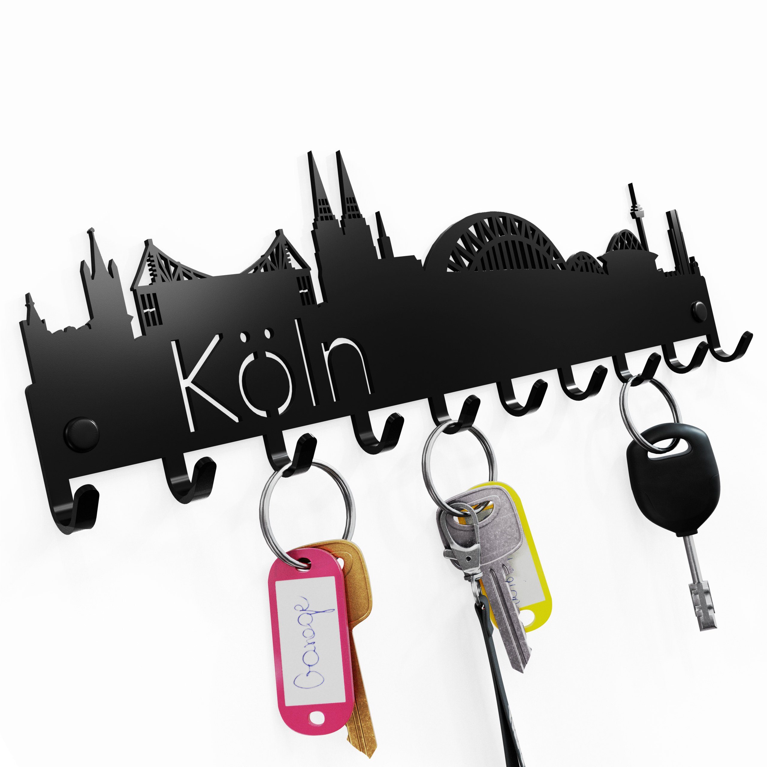 NOGGI - Home Decor Masters Schlüsselleiste Schlüsselbrett "KÖLN", ( Schlüsselbrett mit 10 Haken, Wandbefestigung im Set enthalten), Made in EU