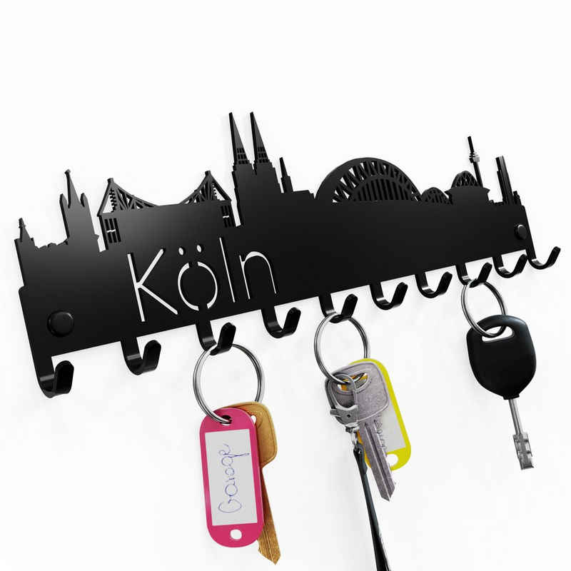 NOGGI - Home Decor Masters Schlüsselleiste Schlüsselbrett "KÖLN", (Schlüsselbrett mit 10 Haken, Wandbefestigung im Set enthalten), Made in EU