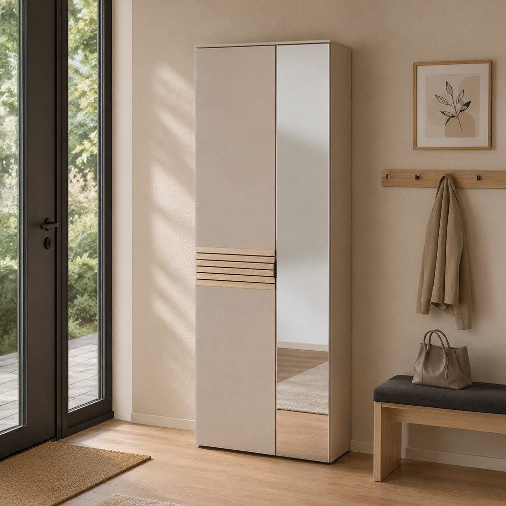 Lomadox Garderobenschrank ISCHIA-36 in Beige mit Eiche, 78 cm breit, Softclose, Lamellenoptik