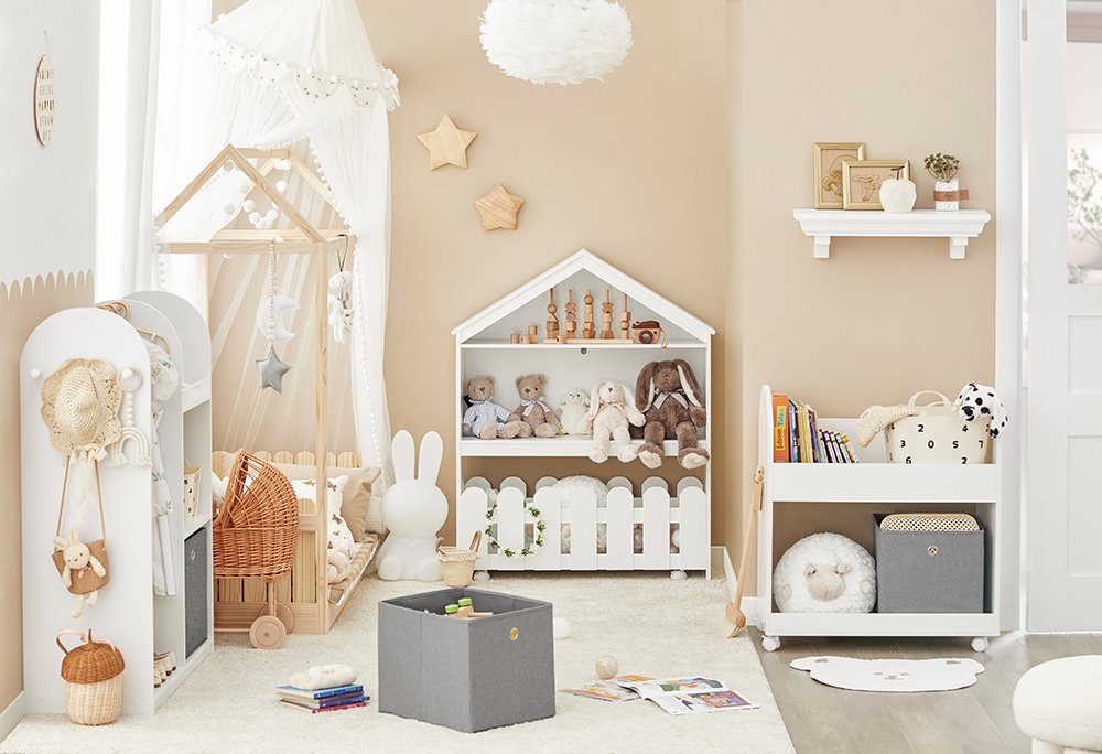 SoBuy Bücherregal KMB53, mit 2 Stoffboxen Kinderregal mit Rollen Kinder Auf günstig online kaufen