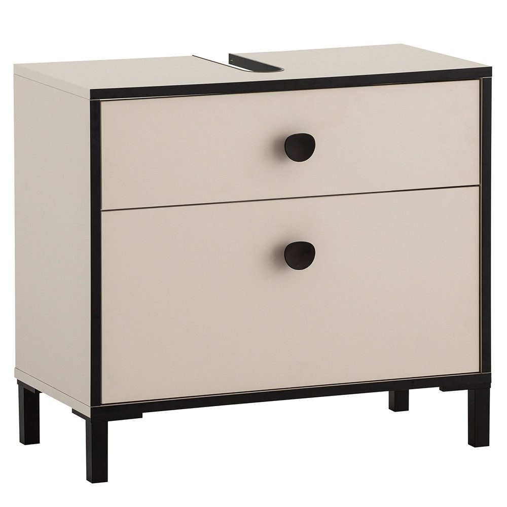 Lomadox Hochschrank ELMIRA-80 60 cm breit, Beige mit Mattschwarz, Modern