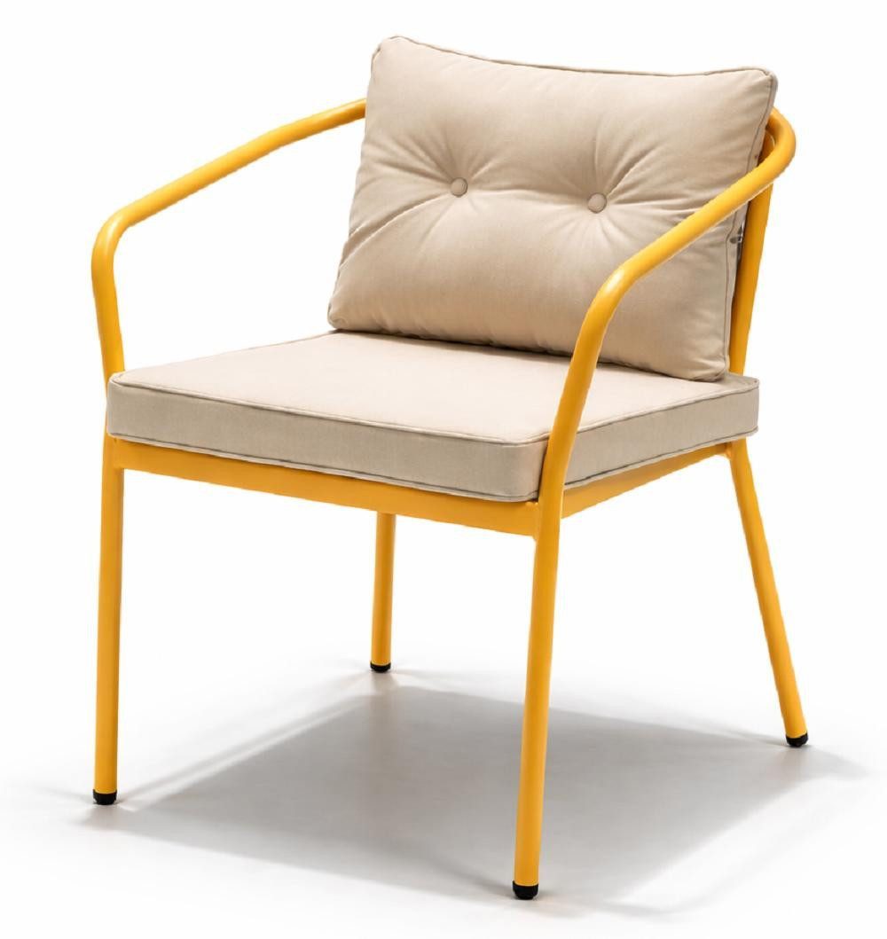 JVmoebel Gartenstuhl Stuhl Beige Gelb Farbe Moderner Stil Metallrahmen Weiches Sitzpolster (1 St)