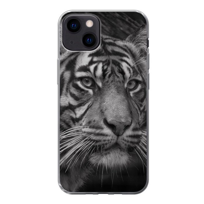 MuchoWow Handyhülle Tiger - Wild - Schwarz - Weiß Handyhülle Apple iPhone 13 Smartphone-Bumper Print Handy