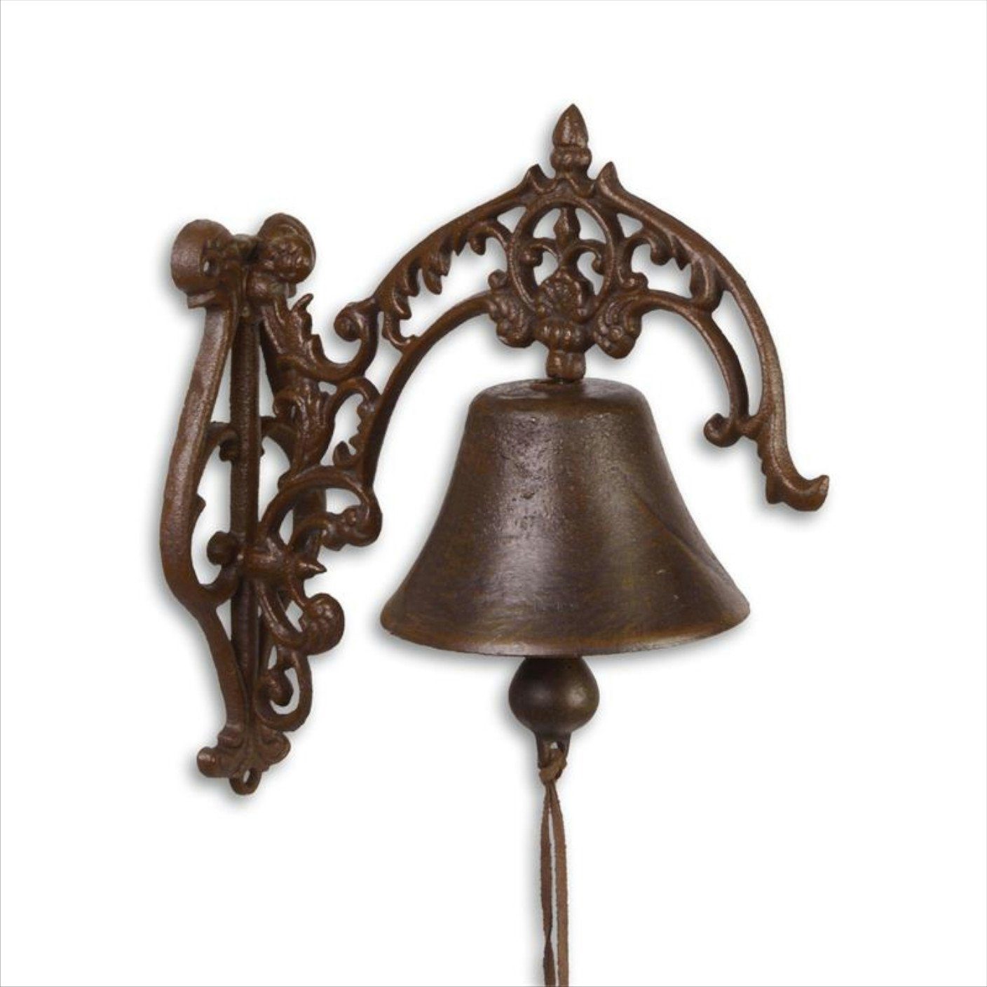 Moritz Gartenfigur Glocke mit Ornamenten groß, Gusseisen Türglocke Wandglocke Glocke Klingel Gong Antik Landhaus