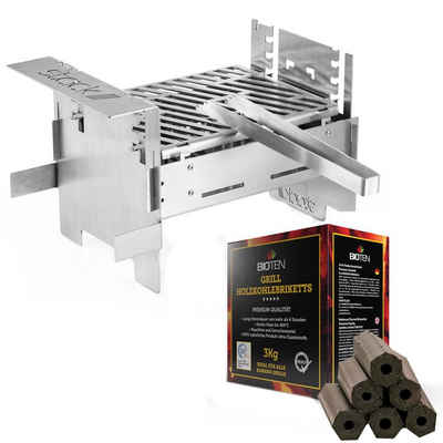 Stack Grill Holzkohlegrill stack grill steckbarer Kompaktgrill Edelstahl Mobilgrill mit Briketts