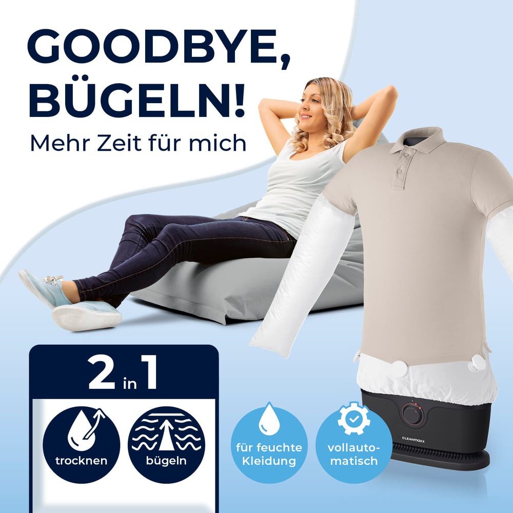 CLEANmaxx Bügelsystem Hemdenbügler PRO für Oberbekleidung, 1800 W, Bügler für Hemden Blusen, Trocknen und in Minuten knitterfrei
