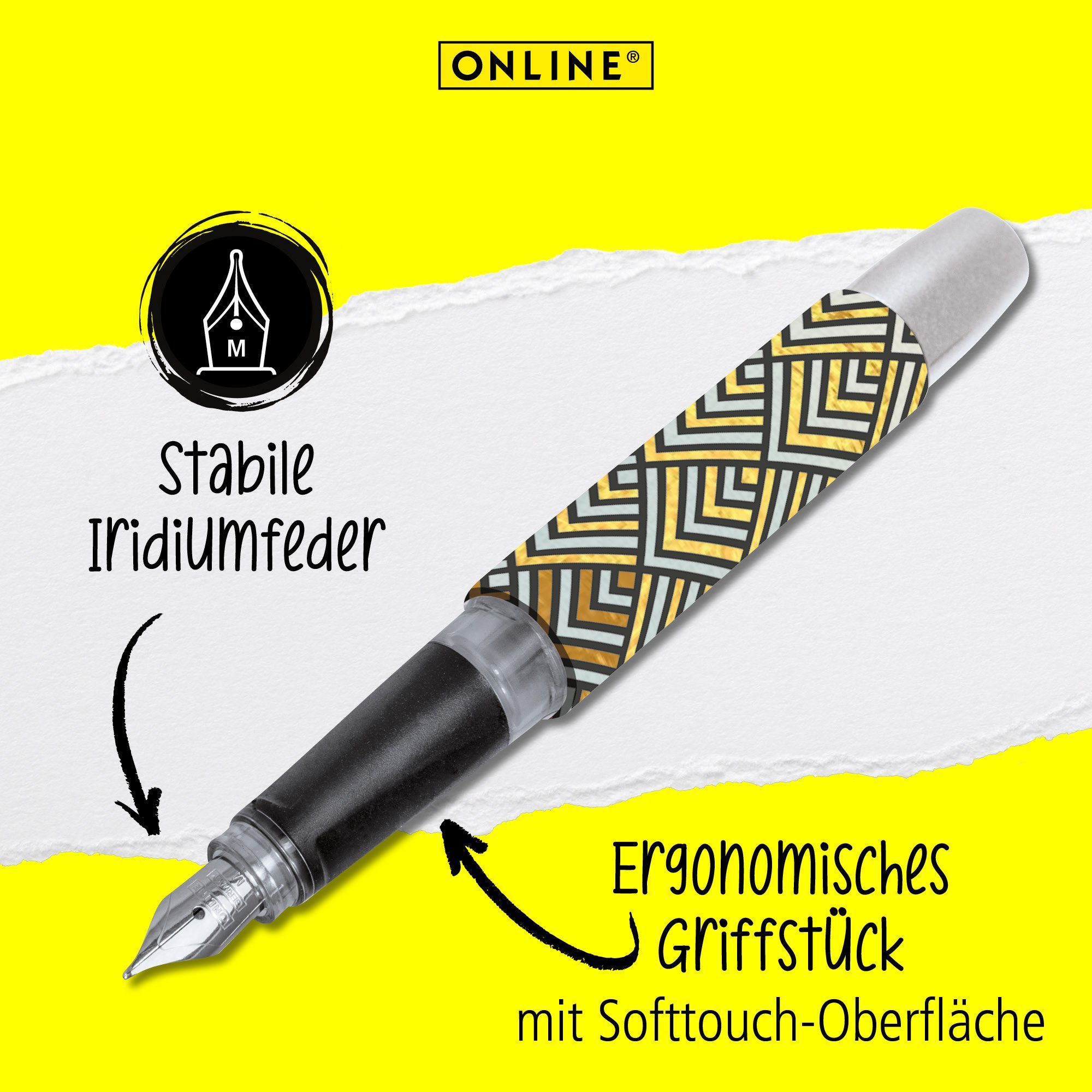 in Schule, Pen Deutschland ideal Squares Campus Online ergonomisch, hergestellt Füllhalter, Golden die für Füller