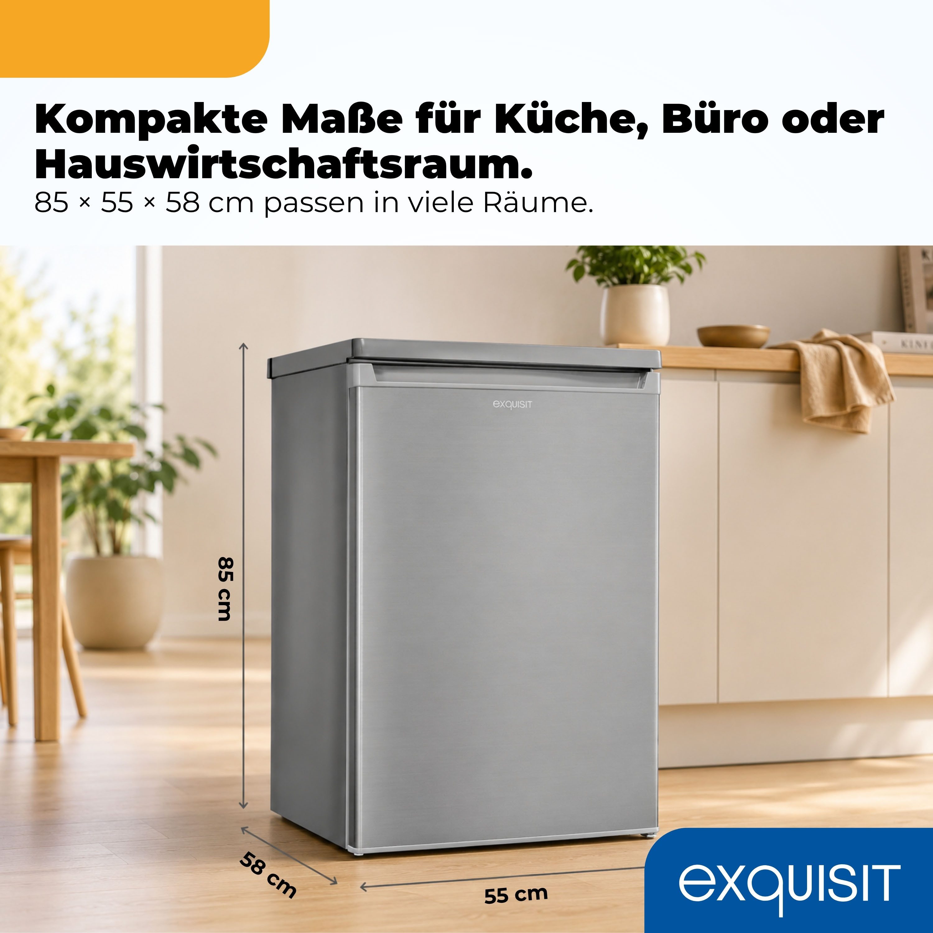exquisit Kühlschrank KS16-V-040C inoxlook, 85 cm hoch, 55 cm breit, Helles LED-Licht für optimale Innenraumbeleuchtung – Bild 4 von 5