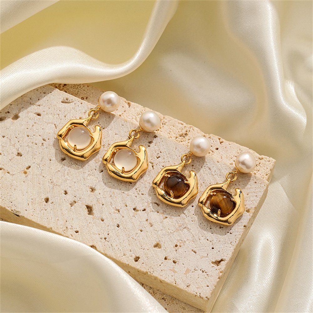 Rouemi Ohrring-Set Ohrringe 2er Set,Premium Vintage Perlen Katzenaugen Stein Ohrringe Set