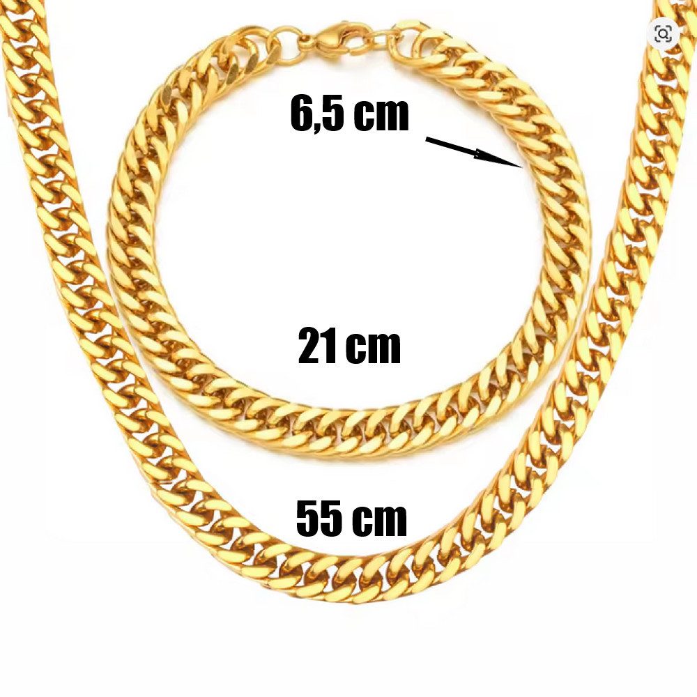 Ware aus aller Welt Edelstahlketten-Set Panzerkette + Armband versch. Längen Edelstahl Halskette Armband