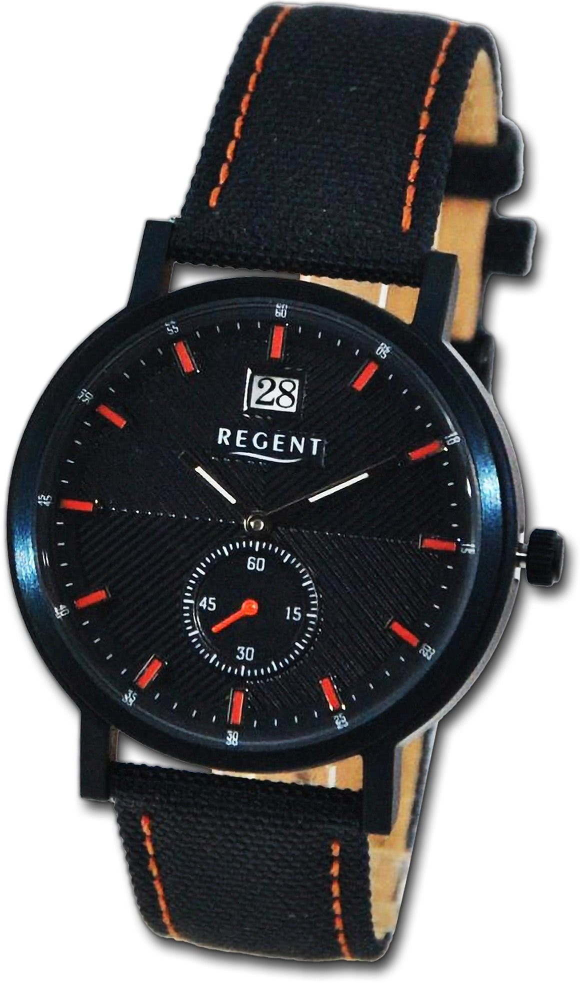 Regent Quarzuhr Regent Herren Armbanduhr Lederarmband Analog, orange, rundes Herrenuhr (ca 37mm) schwarz, Gehäuse, groß