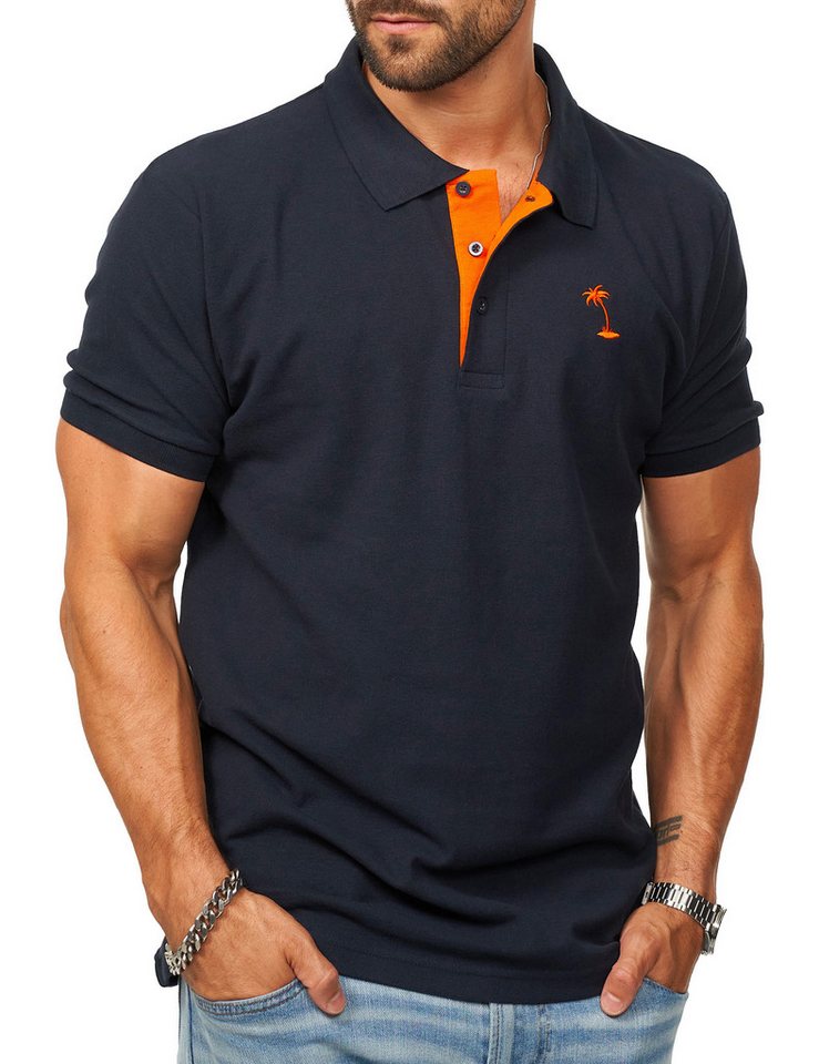 DAILY COTTON Poloshirt in Kurzarm als Freizeit Polo T-Shirt - Polo-Hemd für Herren (1-tlg) Männer Polohemd im Regular-Fit in Piqué-Qualität mit Palmen-Logo