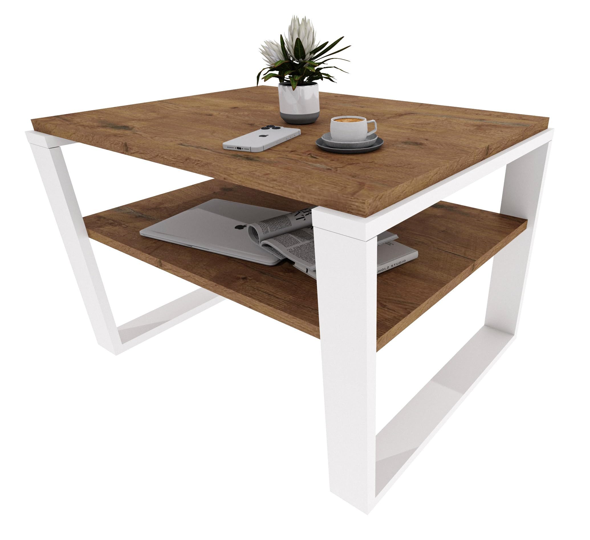 TREND WERK Couchtisch mit zusätzlicher Ablagefläche 61×51×44 cm und 91×51×44 cm (Wohnzimmertisch aus Holzwerkstoff, Stabiler & moderner Kaffeetisch, Stilvolles Design, maximale Funktion, Beistelltisch)