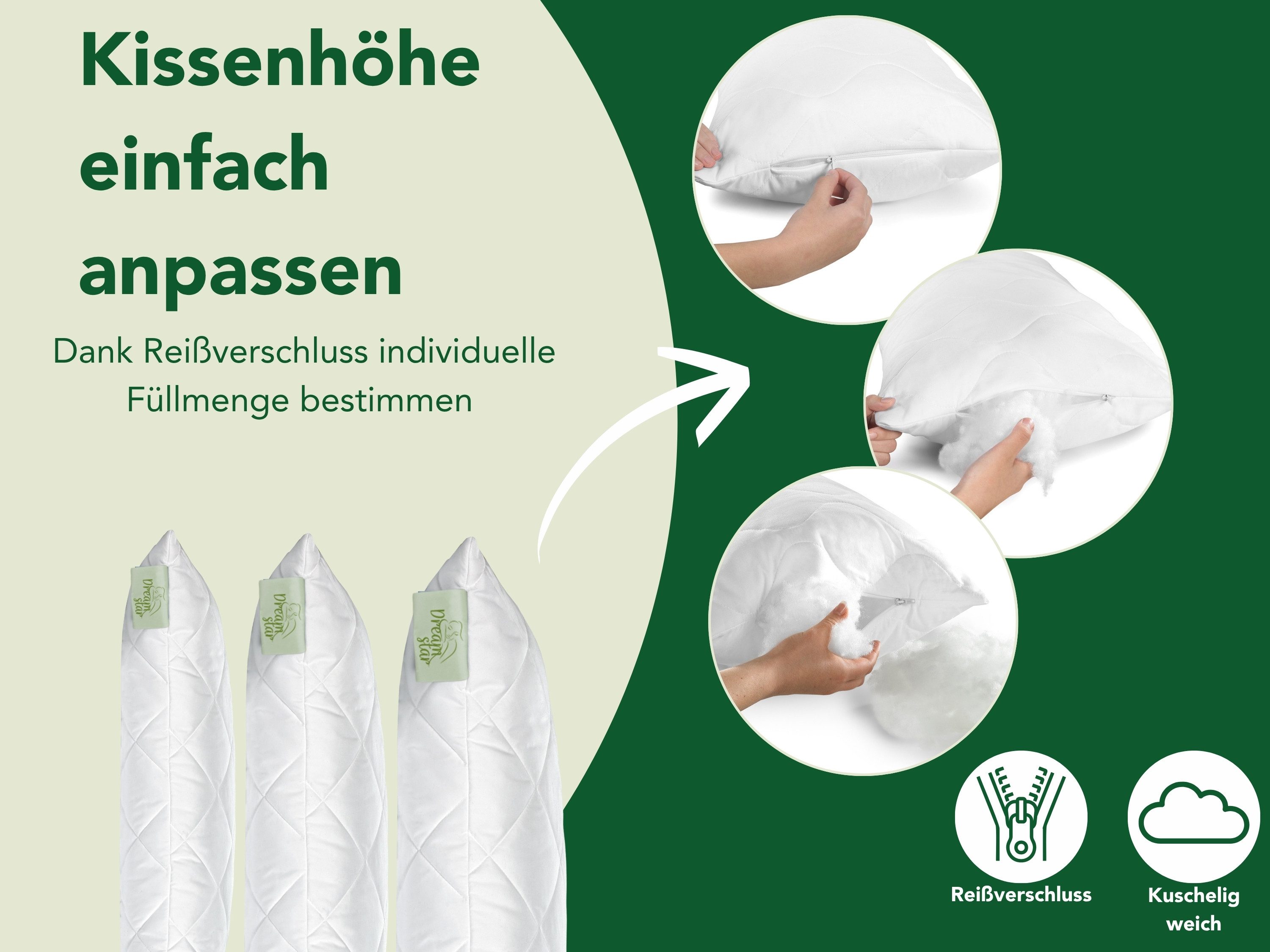 Dreamstar Microfaserkissen gestepptes Kopfkissen 40x80 cm und 80x80 cm - Premium Qualität, Füllung: 100% Polyester, Bezug: Microfaser, Rückenschläfer, Seitenschläfer, Bauchschläfer, Kissen 80x80 cm, Reißverschluss für Füllung, allergikerfreundlich