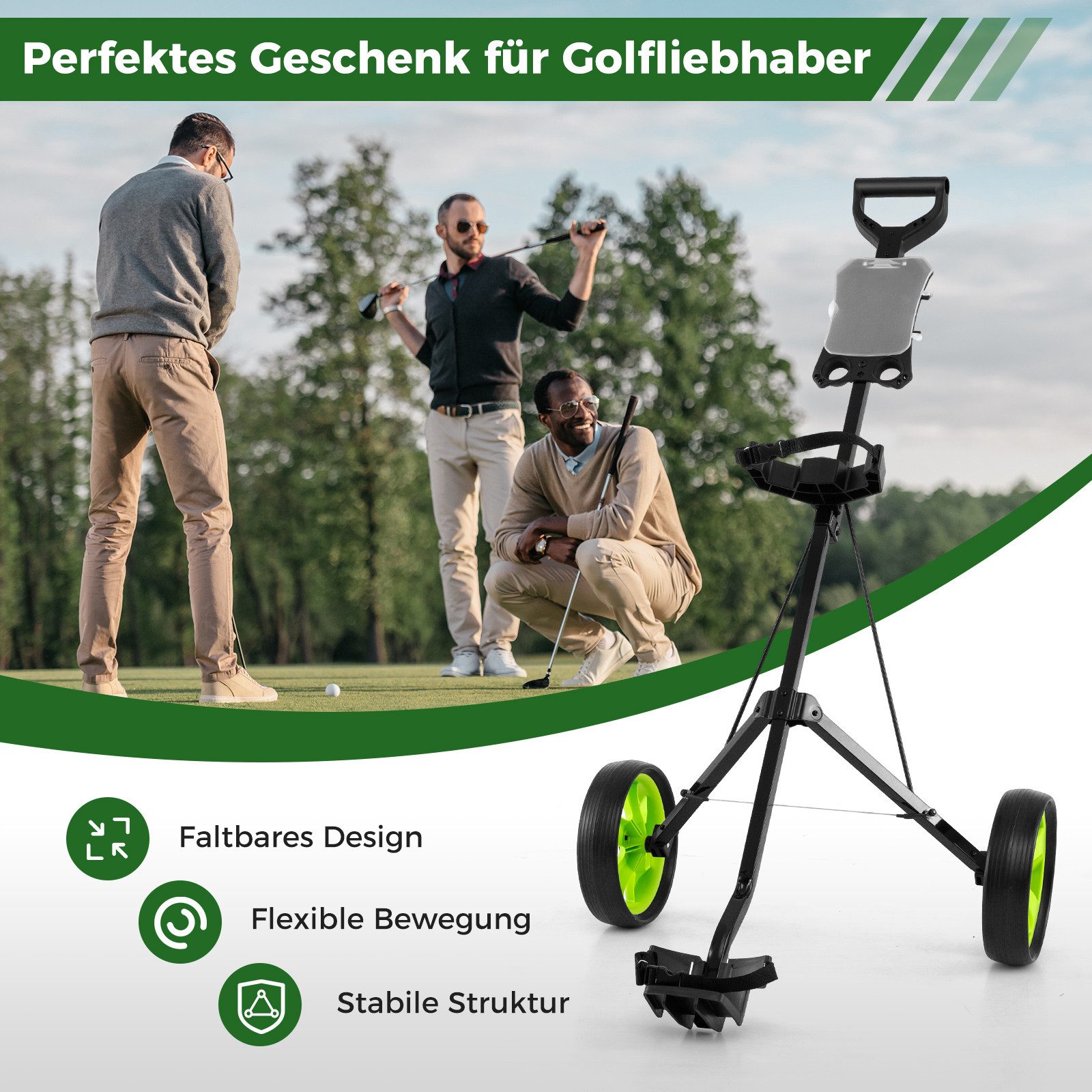 COSTWAY Golftrolley Golfwagen, mit Anzeigetafel, 4-Rad